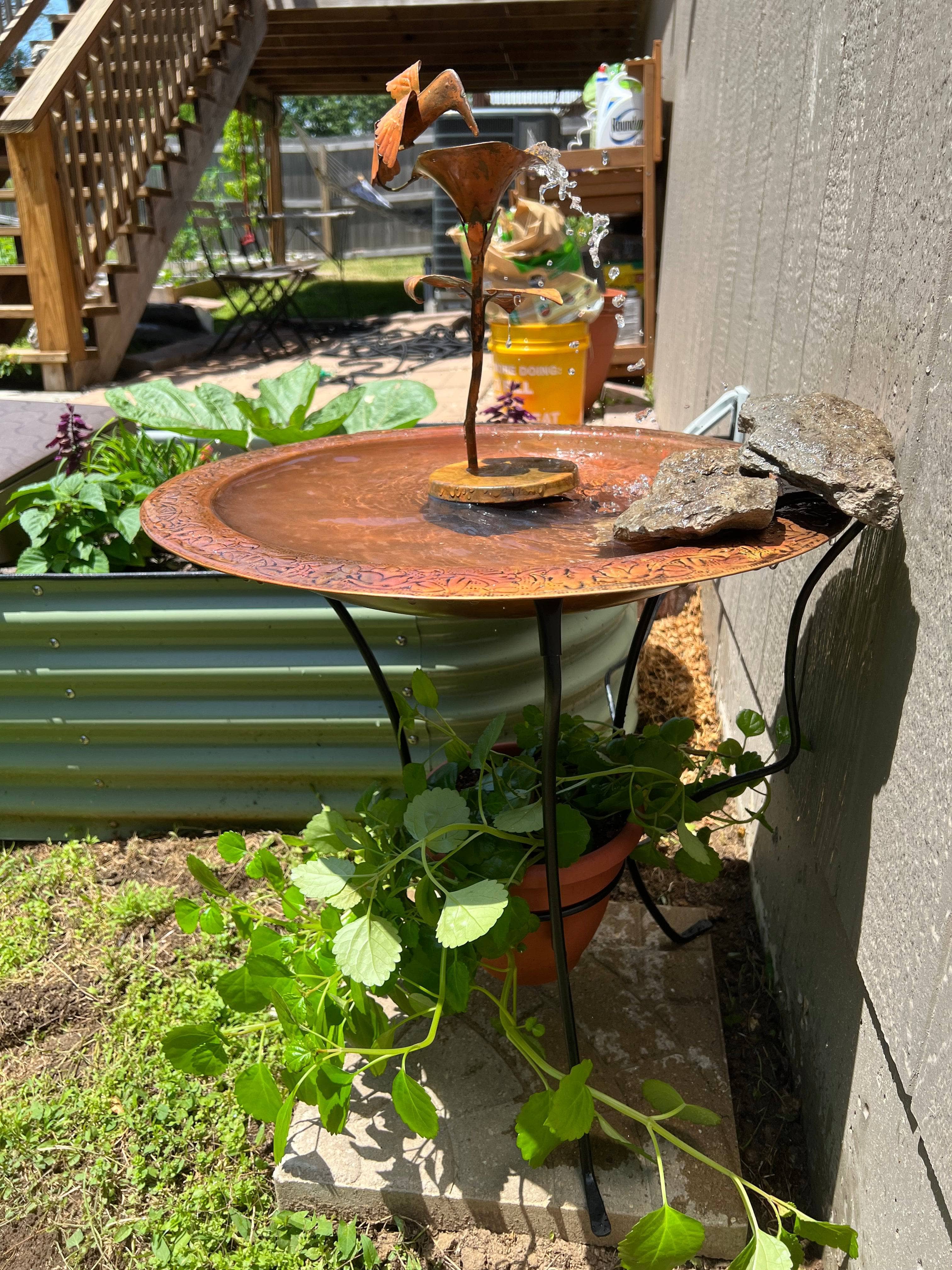 Two Tier Bird Bath - Elegant Flamed Finish for Garden Decor - Attract Birds & Enhance Outdoor Spaces