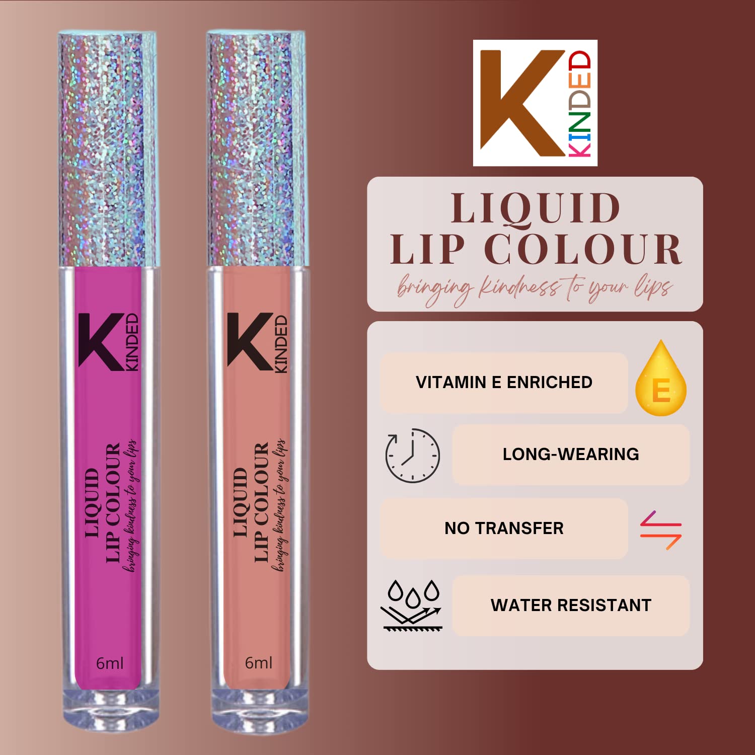KINDED Liquid Lipstick Set - Vitamin E Enriched, Waterproof, Long-Lasting Matte Lip Color (2 Pack, 6ml Each) in More Magenta & Perfect Nude Shades | Perfect for Everyday Wear, Date Night & Special Occasions