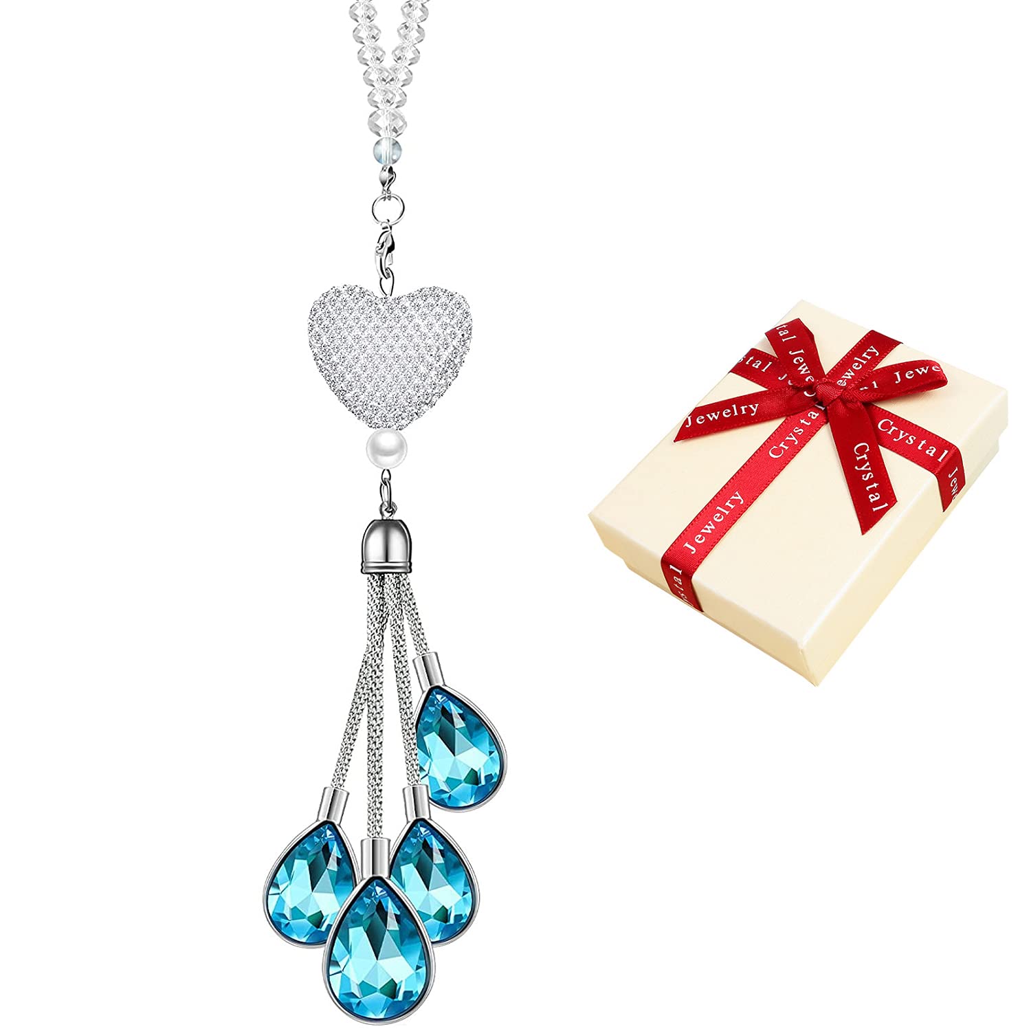 Stylish Crystal Sun Catcher Car Mirror Hanging Decor for Women & Men - Lucky Blue Crystal Ball Charm Ornament | Perfect Car Accessory Gift for Birthday, Christmas & Road Trips