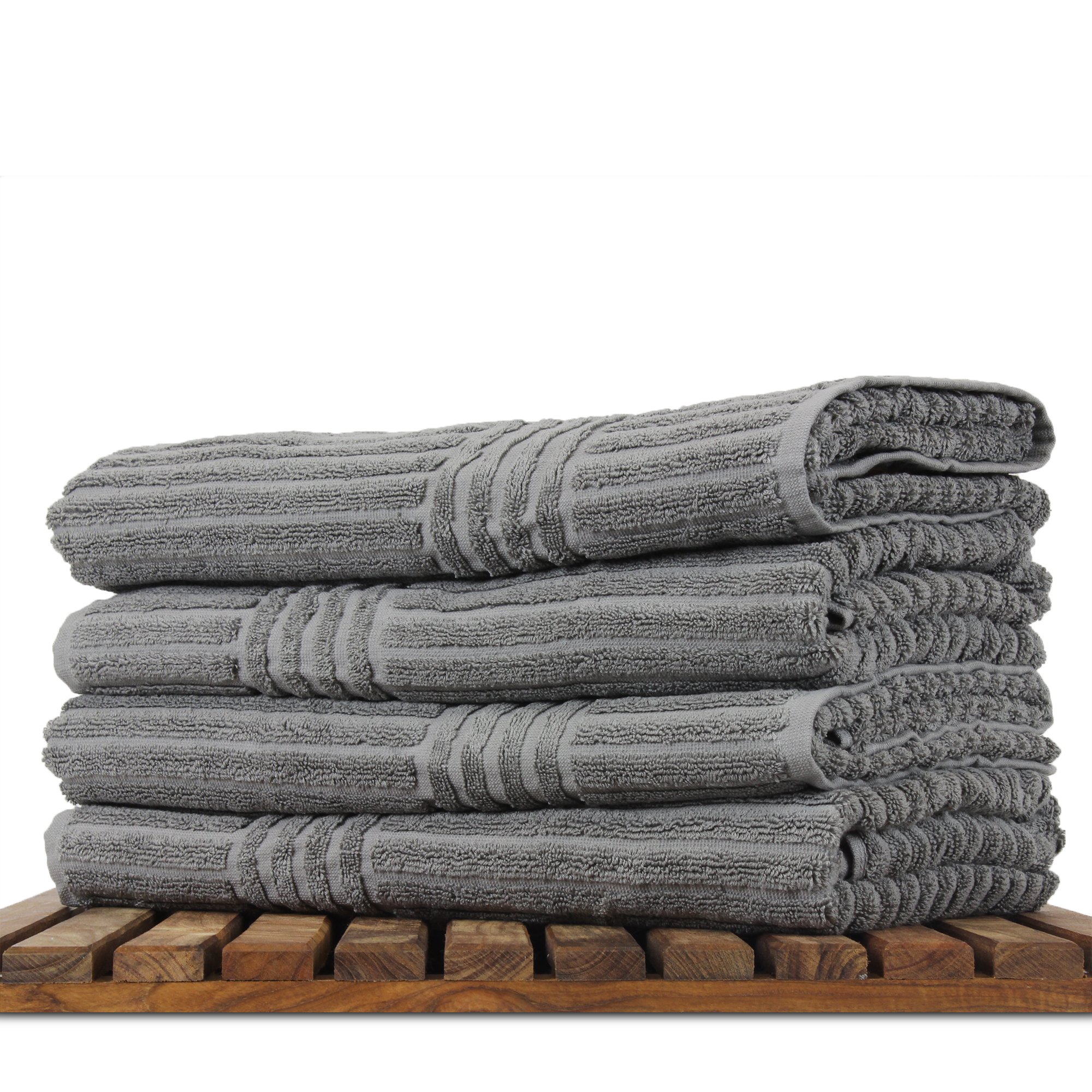 Premium 100% Genuine Turkish Cotton Luxury Bath Towel Set - Ultra Soft Hotel & Spa Quality, Striped Gray, 4-Piece Set for Bathroom, Beach, and Gift Giving