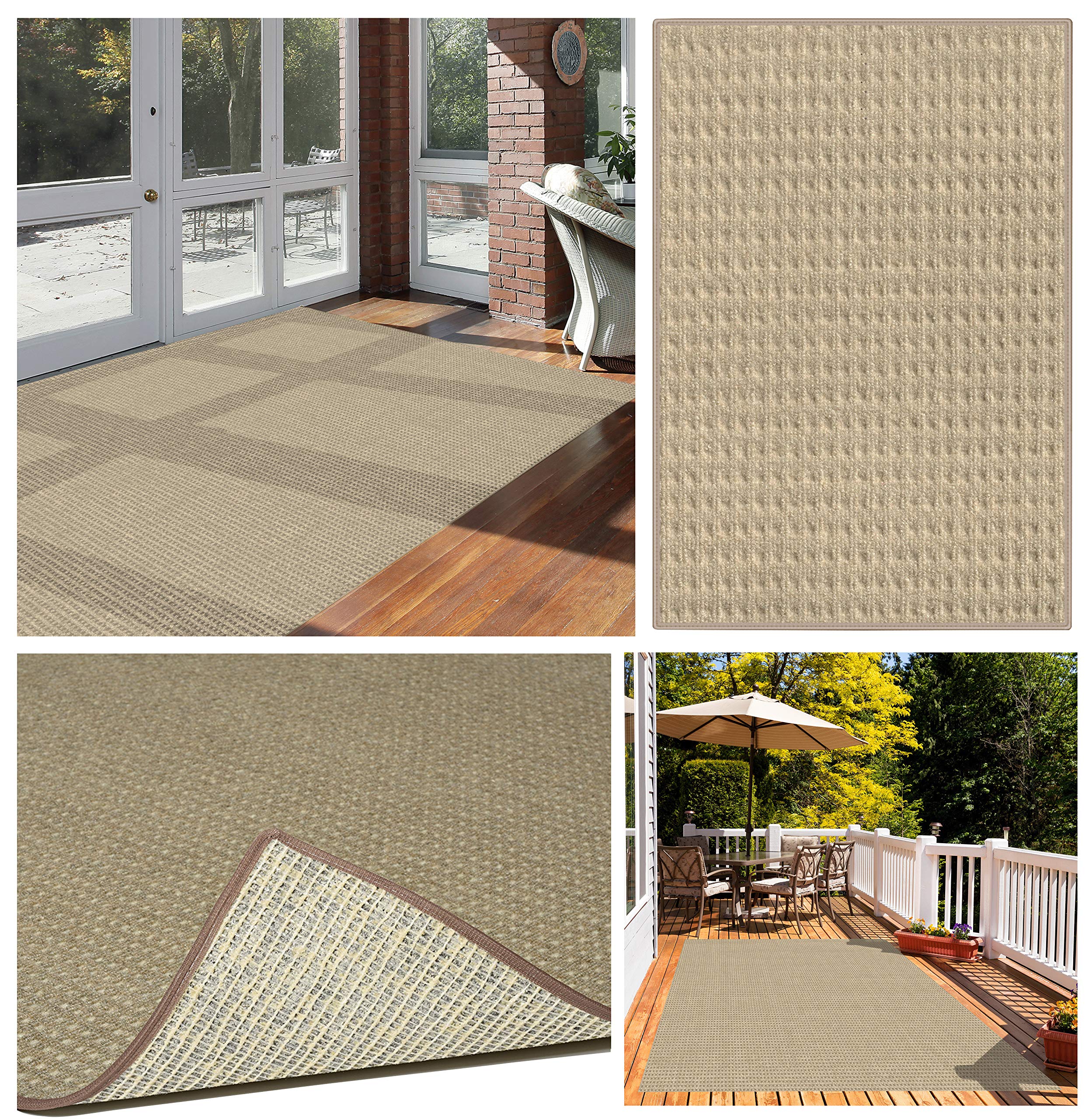 Eco-Friendly Waffle Pattern Indoor/Outdoor Area Rug - Natural Wool-Like Softness, DuraKnit Pile & Loop Carpet - Putty Color (9'x12') - Perfect for Living Room, Bedroom, Patio & High-Traffic Areas