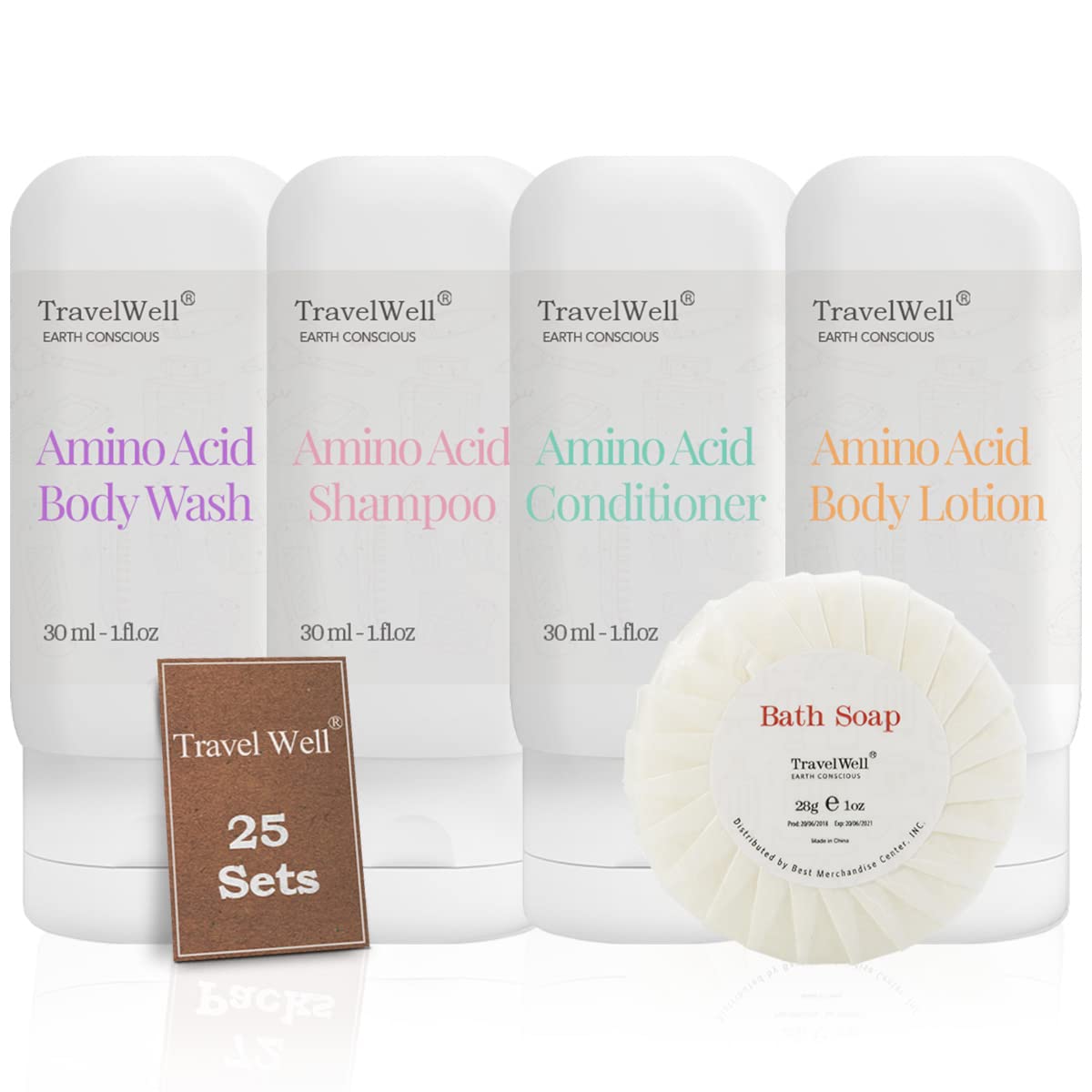 25-Pack Travel Size Toiletries Set - Individually Wrapped 28g Mini Soap Bars, 30ml Body Lotion, Body Wash, Hotel Shampoo & Conditioner | Bulk Hotel Guest Supplies | Perfect for Travel, Hotels, Gyms & Guest Amenities