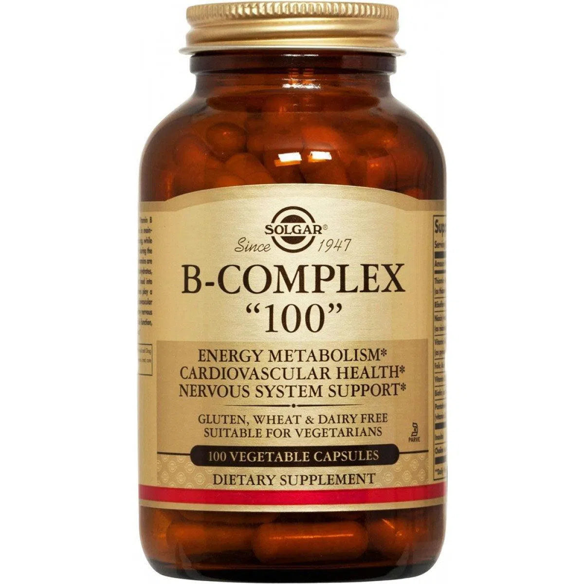 Solgar B Complex 100 Capsules - High Potency Vitamin B Supplement for Energy & Metabolism Support - Perfect for Daily Wellness & Stress Relief