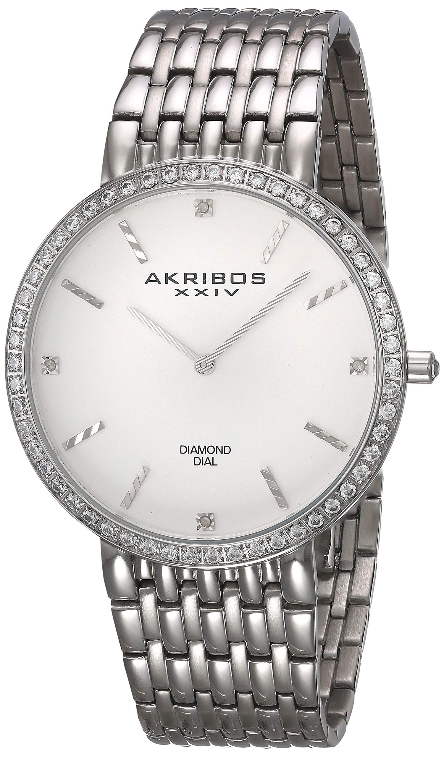 Akribos XXIV Men's Luxury Diamond Watch - Stainless Steel Bracelet with Crystal Bezel & Diamond Hour Markers | Perfect for Business, Formal Events & Gift Giving | Model AK866