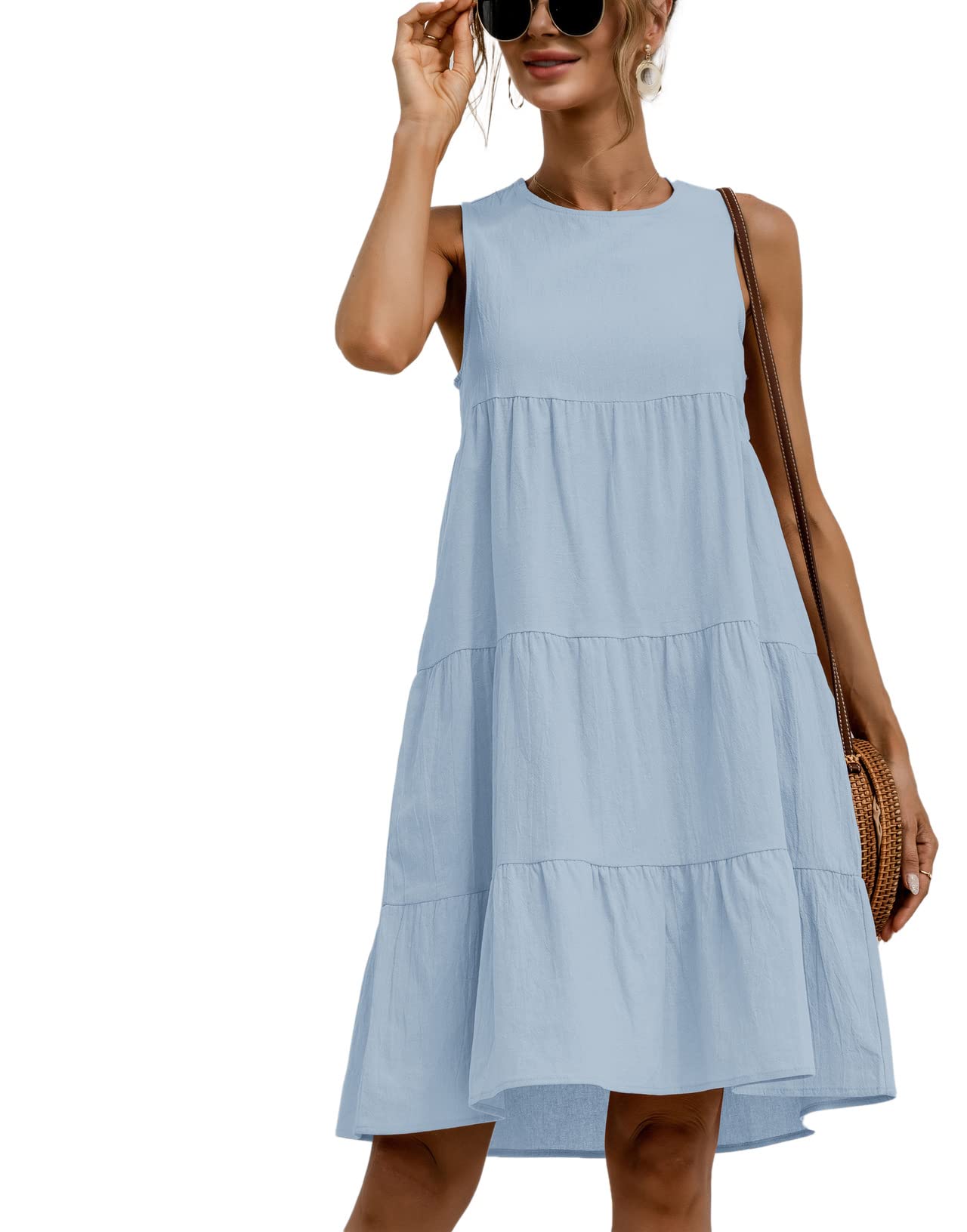 Women's Summer Boho Sleeveless Patchwork Swing Dress - Casual Loose Tank Top Sundress for Beach, Vacation & Outdoor Activities | Comfortable Flowy T-Shirt Dress
