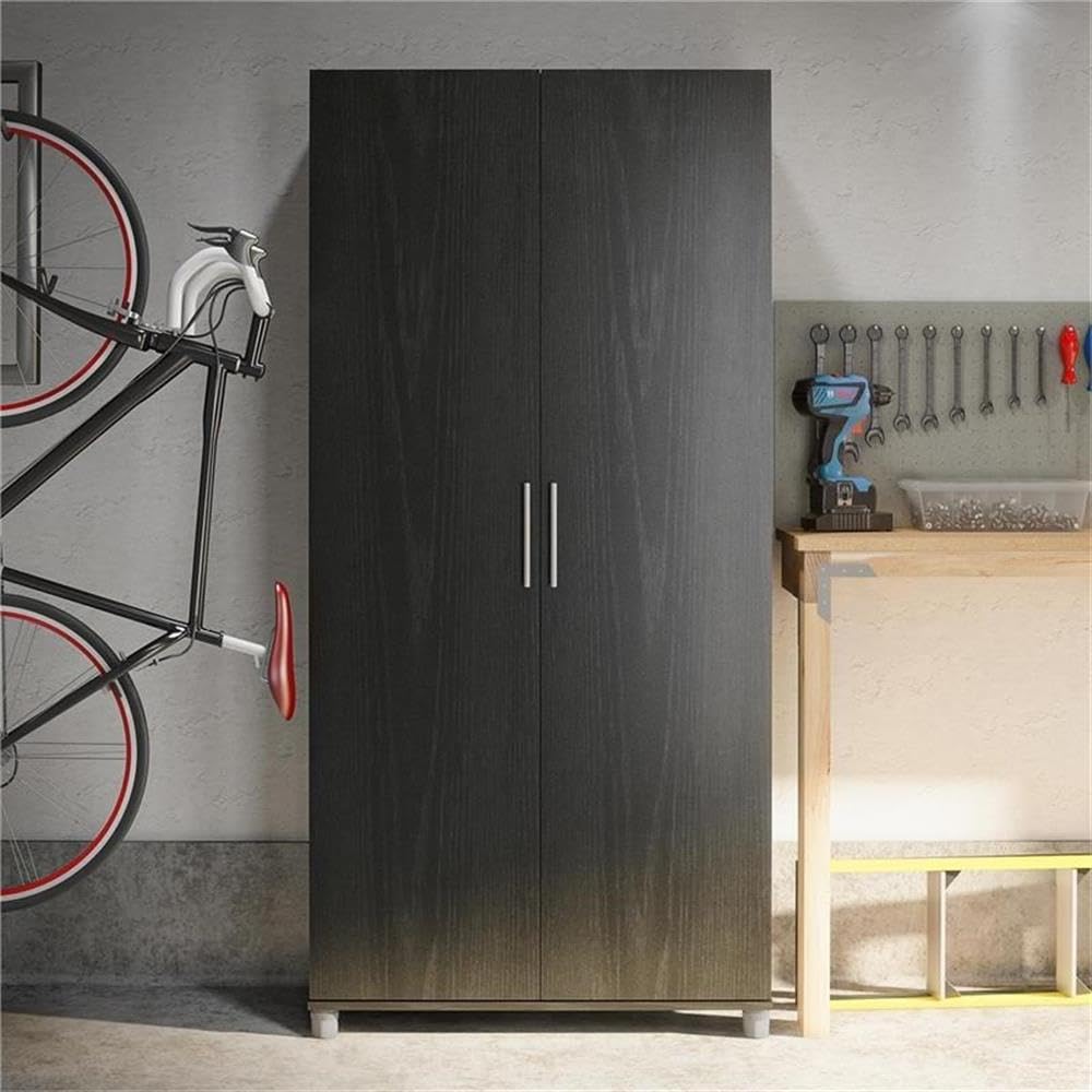 SystemBuild Evolution Camberly 36-Inch Black Oak Storage Cabinet - Organize Home Office, Garage, or Workshop with Durable Shelving Unit