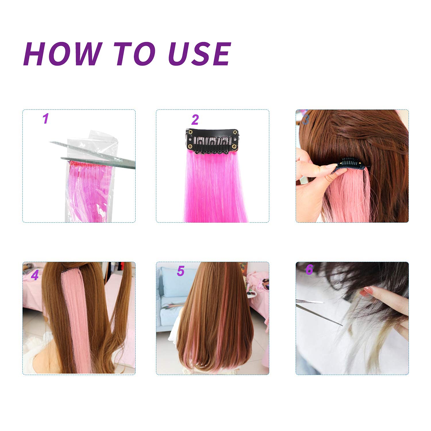 7 Pcs Clip In Hair Extensions 20 Inches - Multi-Colored Straight Synthetic Hair Extensions for Women, Girls & Kids - Heat Resistant, Can Be Curled with Hot Water - Perfect for Parties, Cosplay & Daily Styling (20 Inch, 7 Colors)