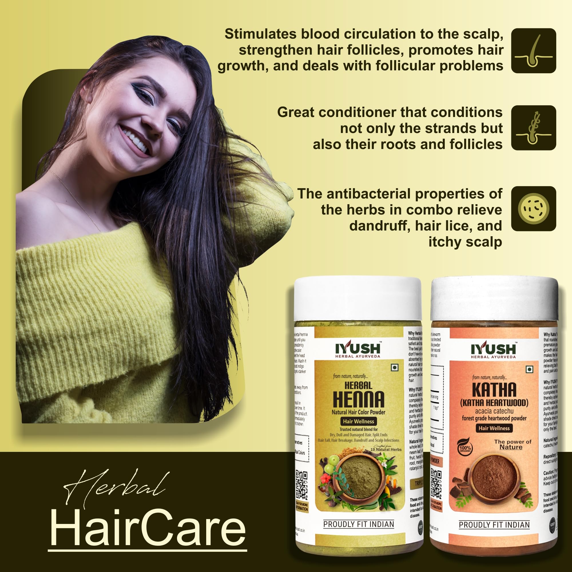 Natural Ayurvedic Herbal Mehndi & Katha Powder for Hair Coloring - 200g | Chemical-Free Herbal Hair Dye | Organic Hair Volume & Growth Treatment | Perfect for Gray Coverage, Henna Tattoos & Hair Care Routine
