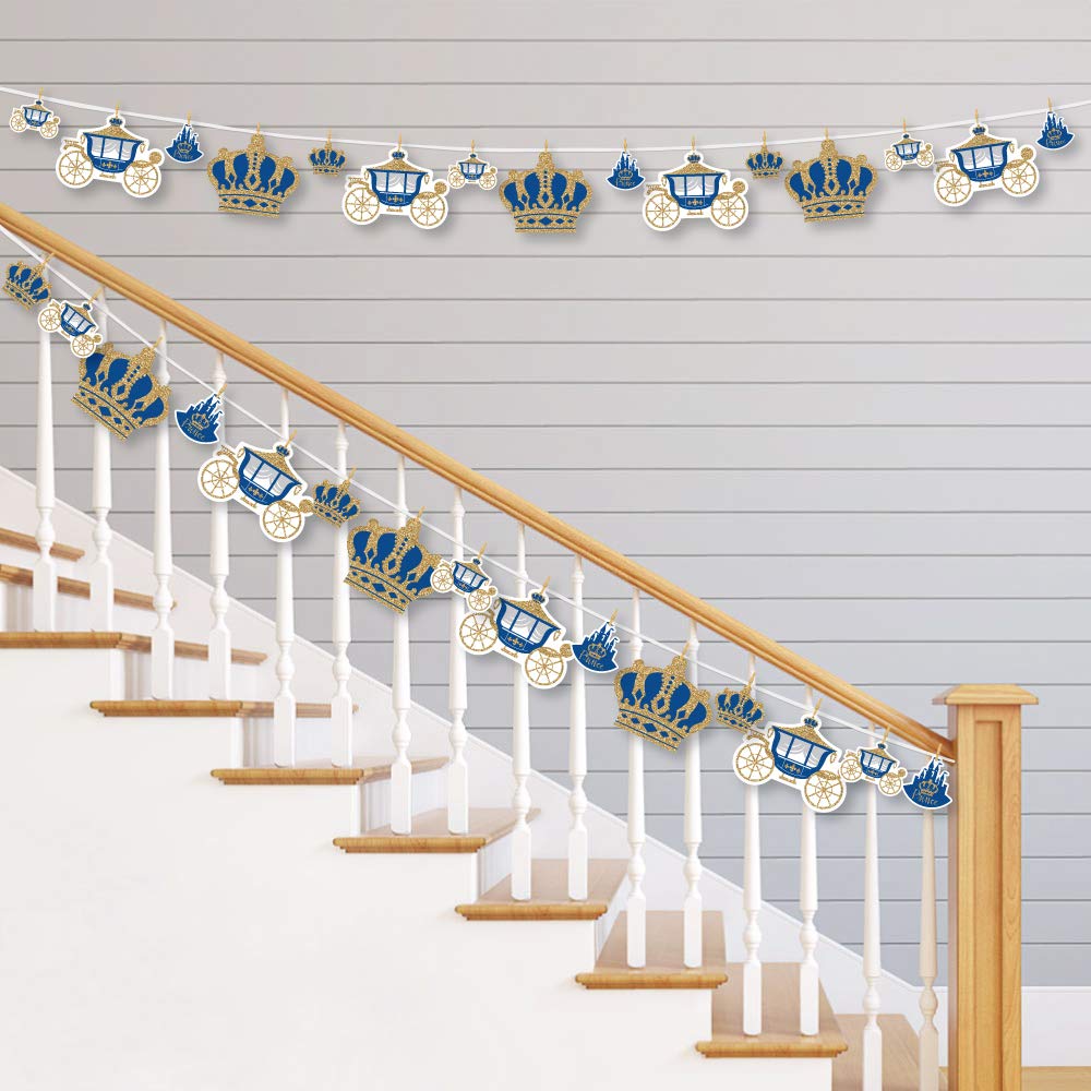 Royal Prince Charming Baby Shower Decorations - DIY Birthday Party Banner Kit with 44-Piece Clothespin Garland - Perfect for Nursery Decor, Gender Reveal Parties & First Birthday Celebrations