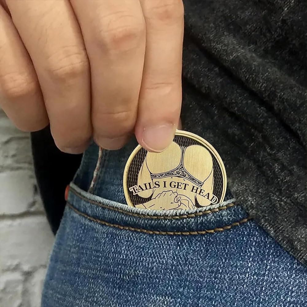4Pcs Funny Heads and Tails Coins - Double-Sided Sexy Woman Design for Adult Games, Party Challenges & Prank Gifts - Perfect for Couples, Husband, Boyfriend - Great for Bachelor Parties, Drinking Games & Romantic Nights