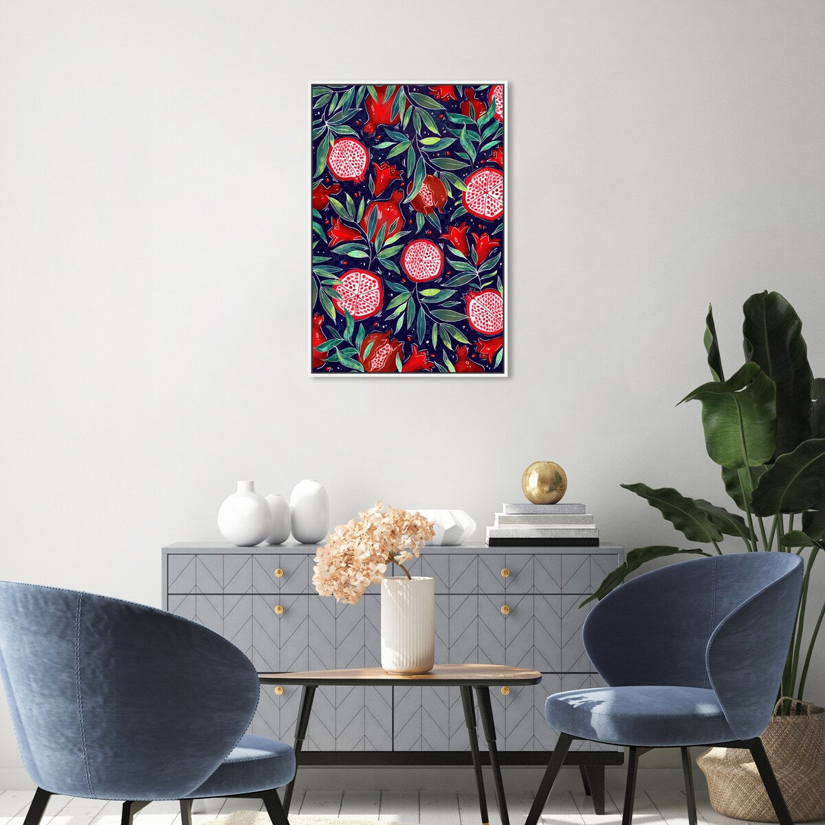 Blooming Tropical Flowers Framed Canvas Wall Art - White Lodge & Cabin Decor for Kitchen, Living Room, Bedroom | Nature-Inspired Home Decor