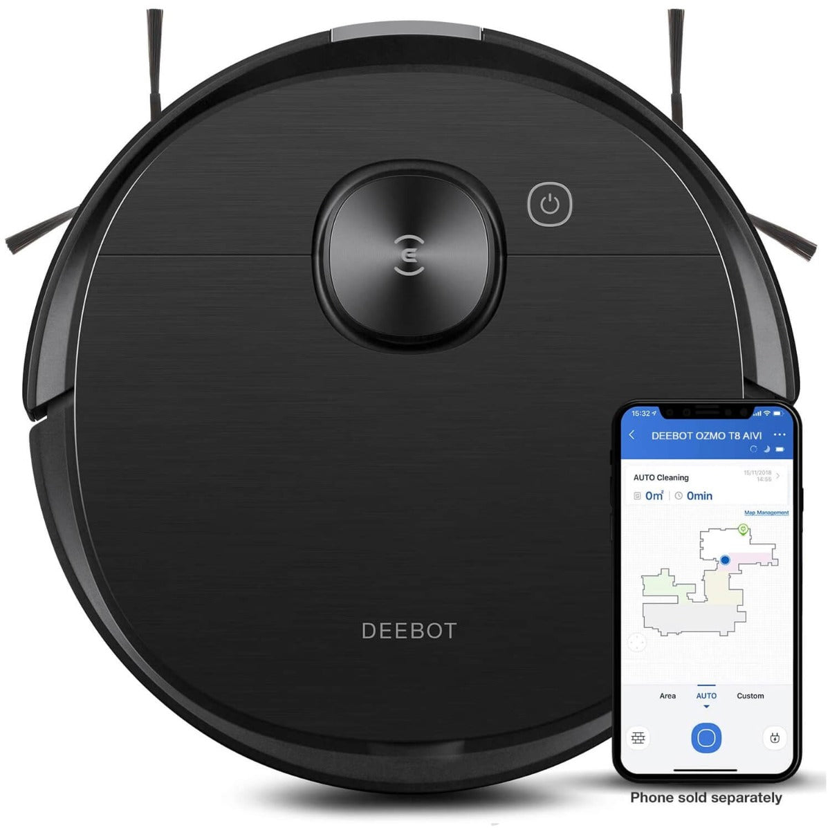 EcoVacs Deebot Ozmo T8 Aivi Robot Vacuum and Mop - Smart Mapping, Self-Emptying, Pet Hair Cleaning for Hardwood Floors & Carpets - Perfect for Homes with Pets & High-Traffic Areas