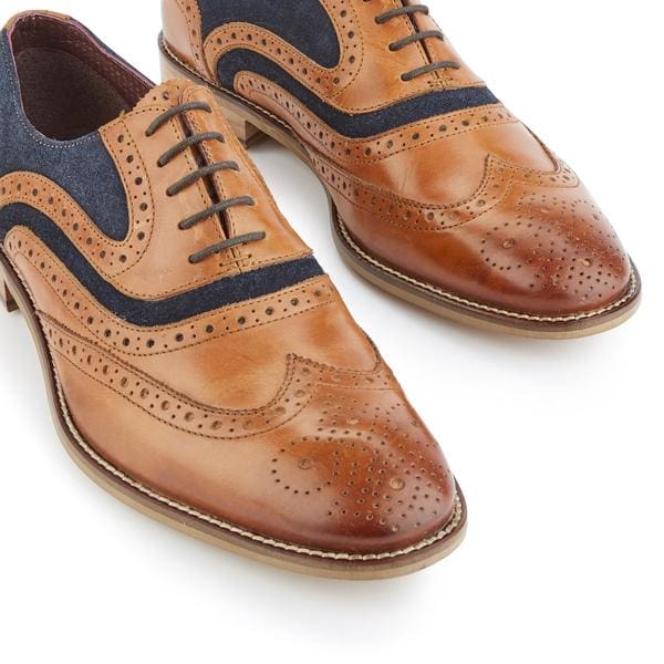 London Brogues Shelby Oxford Shoes for Men - Tan & Navy Classic Dress Shoes for Business, Office & Formal Occasions