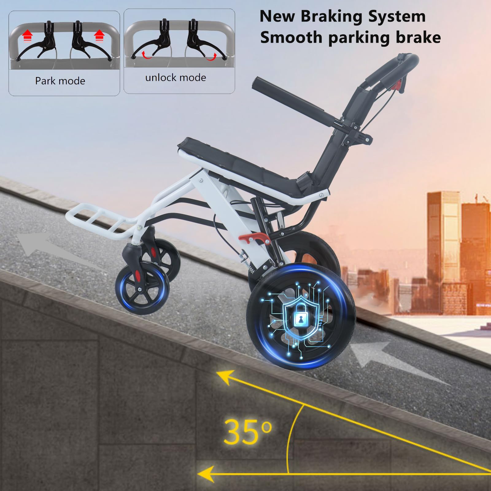 Ultralight Transport Wheelchair for Adults & Elderly - Foldable Portable Travel Wheelchair with Hand Brake | Perfect for Airplane Boarding, Hospital Visits & Daily Mobility