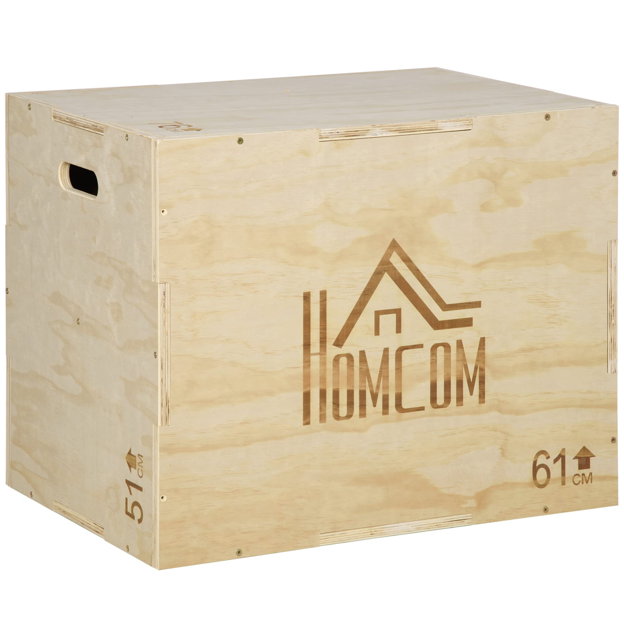 HOMCOM Adjustable 3-Height Plyo Box - Beech Wood Jump Box for Home Gym & CrossFit Training - Perfect for HIIT, Plyometrics & Strength Workouts