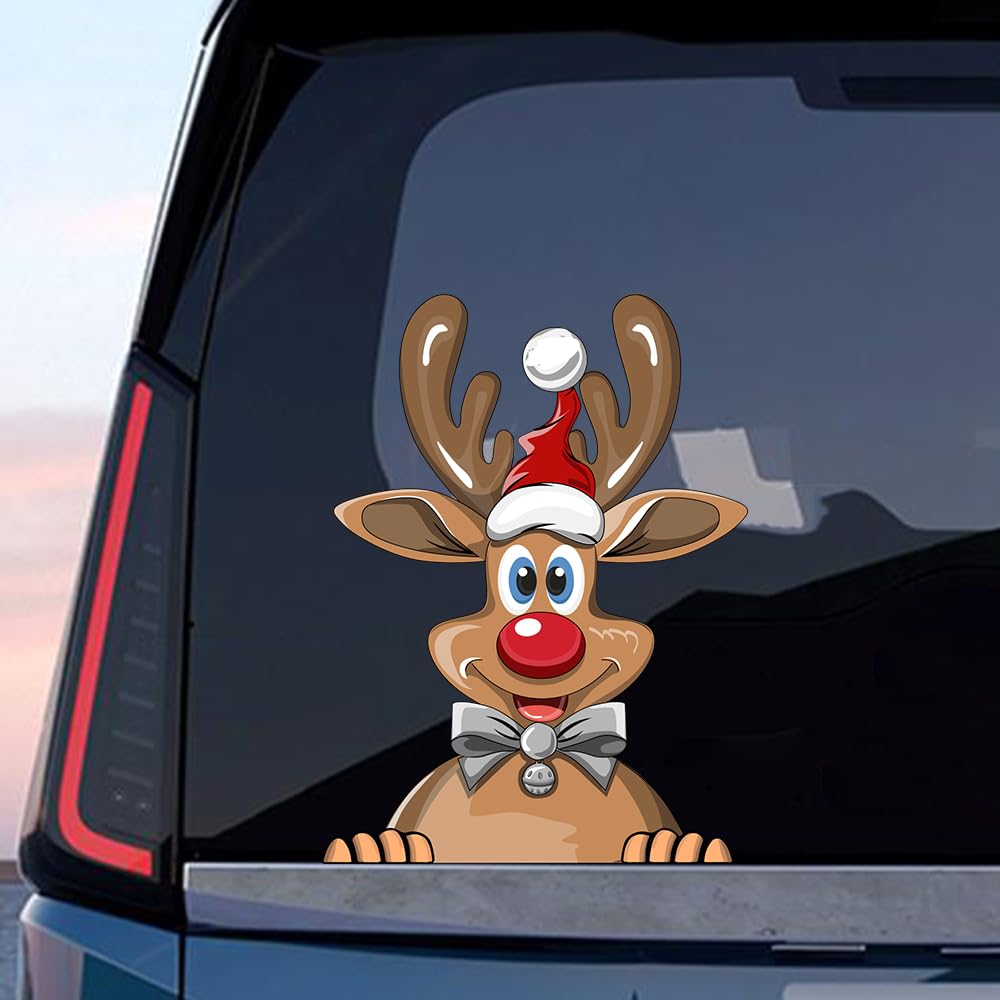 Christmas Reindeer Peeking Window Stickers - Cute Elk Snowman Car Decals, Holiday Bumper Stickers for Home & Auto Decor (Reindeer, 1 Pack) - Perfect for Christmas Party, Winter Home Decor & Car Window Decoration