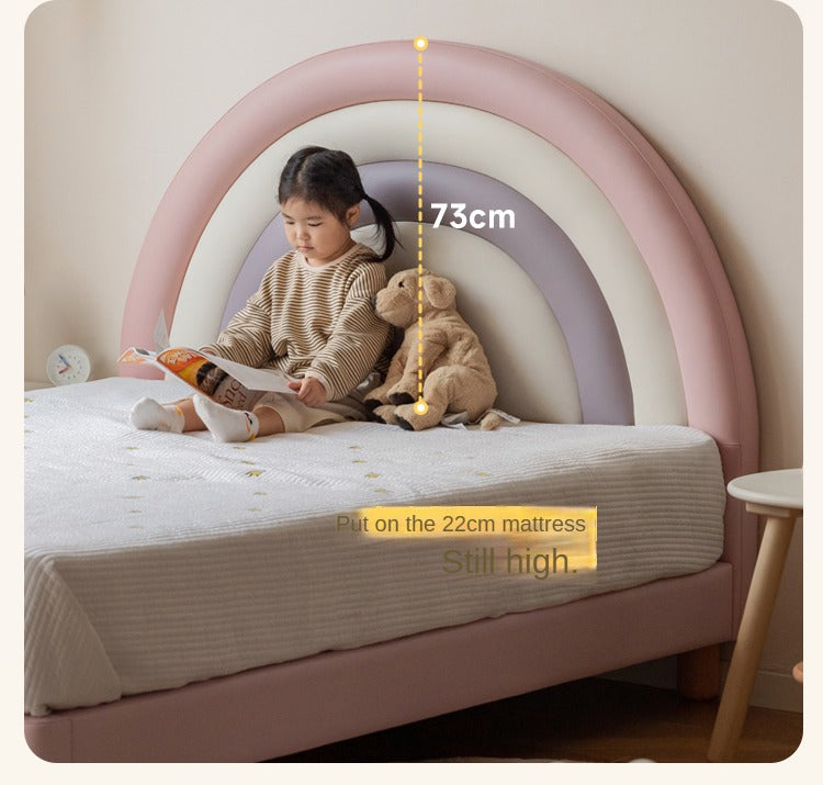 Organic Leather Kids Soft Rainbow Bed – Durable & Comfortable Toddler Bed for Boys & Girls – Perfect for Nursery, Bedroom & Playroom Decor