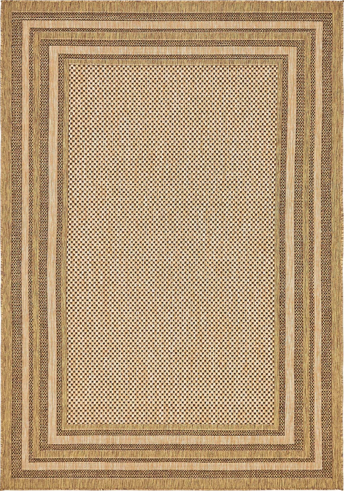 Unique Loom Outdoor Border Collection Area Rug - 6' x 9' Rectangle, Light Brown/Brown - Durable & Weather-Resistant for Patio, Deck, or Sunroom Decor