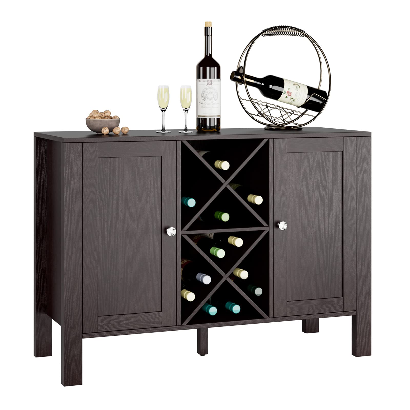 Modern Buffet Cabinet with 16-Bottle Wine Rack & Adjustable Shelves - Wooden Sideboard for Kitchen, Dining & Living Room - Perfect for Wine Storage, Display & Entertaining (Espresso Finish)