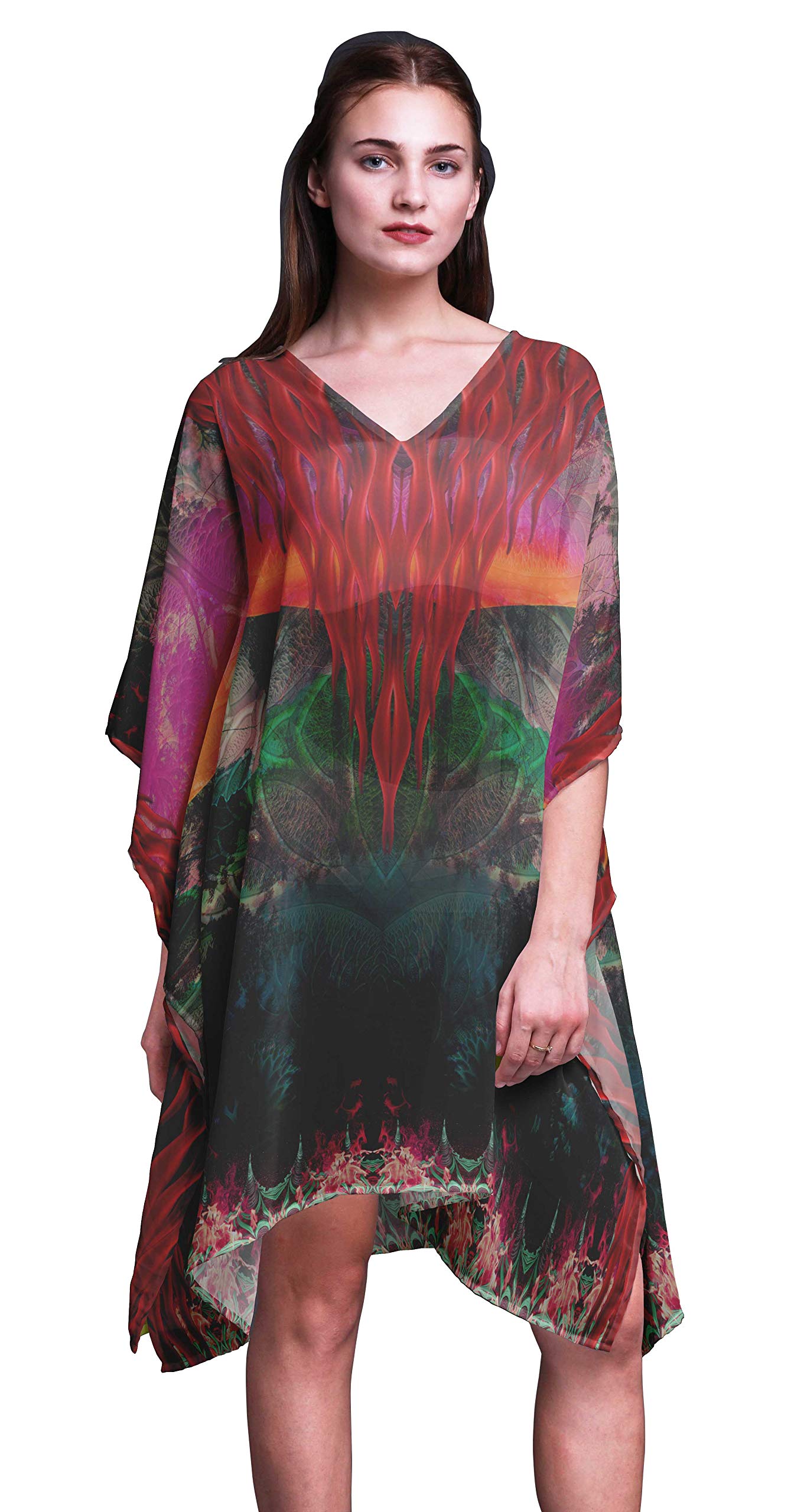 Women's Beach Kaftan Cover Up - Flowy Midi Dress & Bikini Short Caftan for Summer Vacation, Pool Party, and Resort Wear