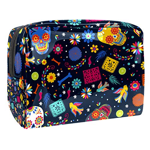 Waterproof PVC Cosmetic Bag with Day of The Dead Design - Portable Zippered Toiletry Pouch for Women & Girls | Travel Makeup Storage | Perfect for Vacation, Gym, and Daily Use
