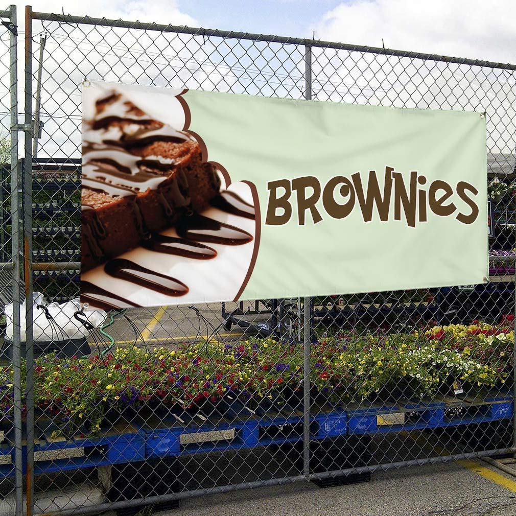 Custom Vinyl Banners for Outdoor Advertising - 48x96 Inches Weatherproof Restaurant & Food Sign with 8 Grommets (White/Grey) - Perfect for Brownies, Yard Signs & Industrial Use