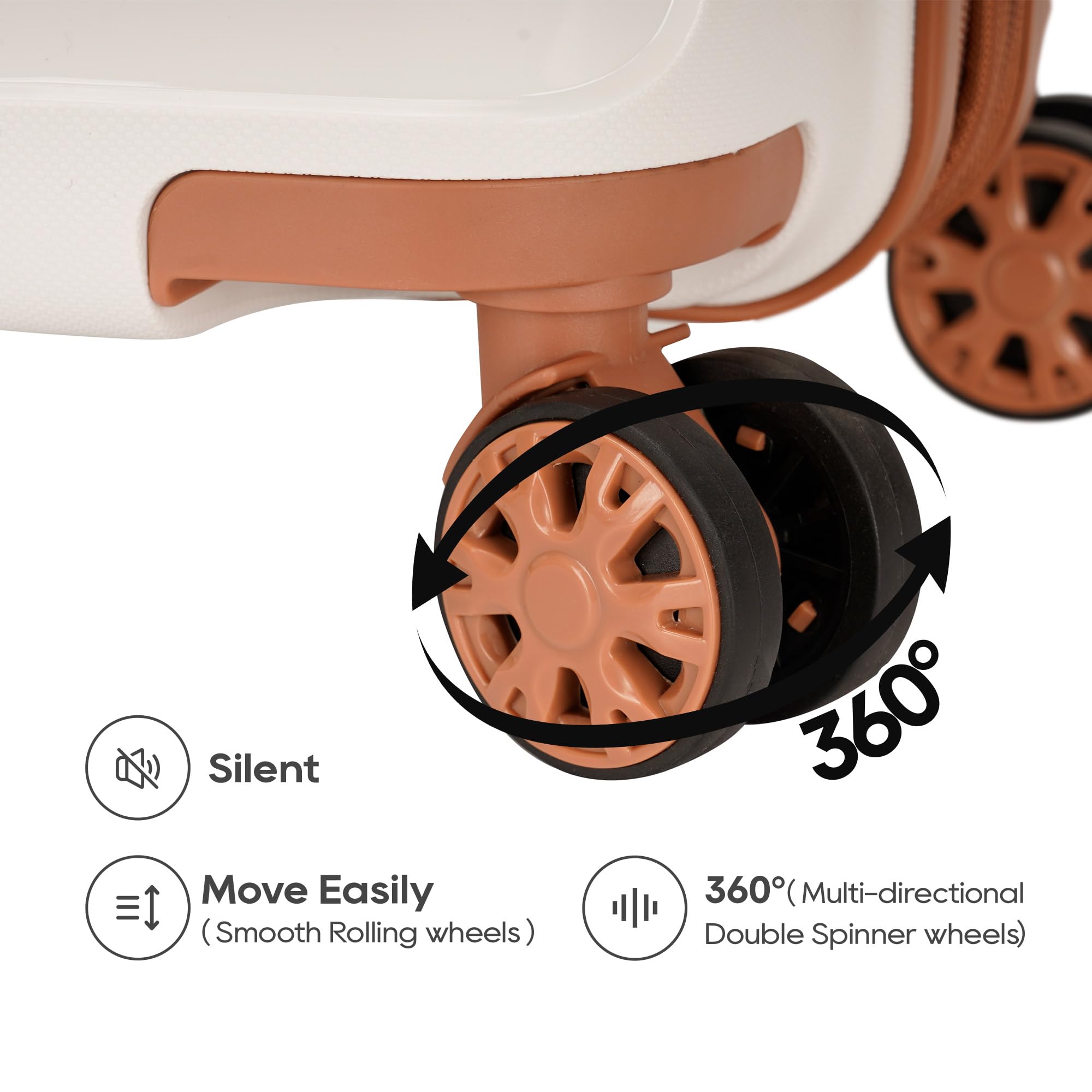 Expandable 3-Piece PP Luggage Set with Spinner Wheels & TSA Lock - 20/24/28 Inch Large Suitcases for Family Travel (White & Brown) - Perfect for Air Travel, Business Trips & Vacation Packing