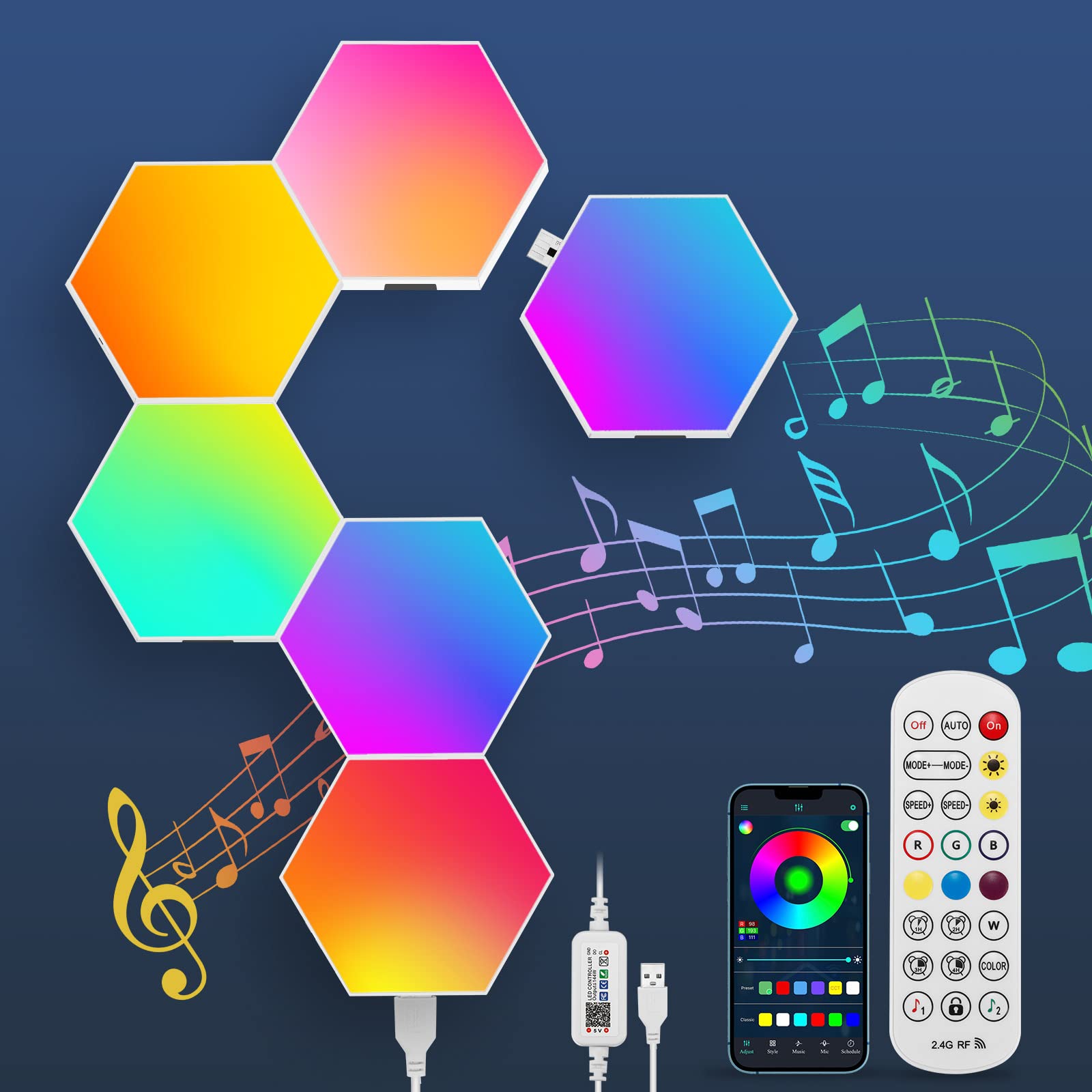 Hexagon LED Wall Panel Light - Smart Touch Control RGB Hexagonal Gaming Light, DIY Geometric Modular Night Light for Gaming Setup & Room Decor - Perfect for Bedroom, Living Room & Gaming Room Ambiance