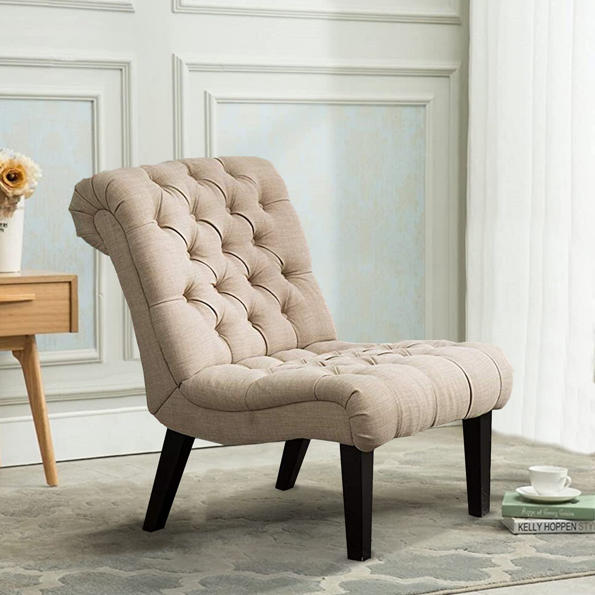 HAOBO Armless Accent Chair - Button Tufted Slipper Chair for Living Room & Bedroom - Modern Side Chair for Small Spaces, Reading Nook & Home Office Decor