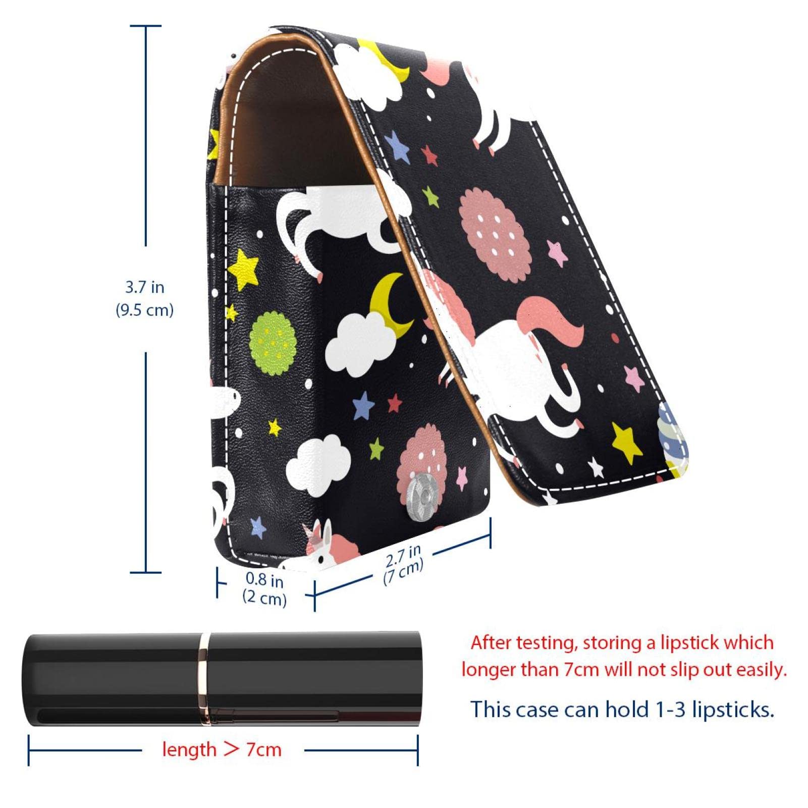 Personalized Lipstick Case - Portable Makeup Bag & Cosmetic Pouch Organizer for Lipsticks - Cute Unicorn Cupcake Stars Design on Black Background - Perfect for Travel, Home, and Gift Giving