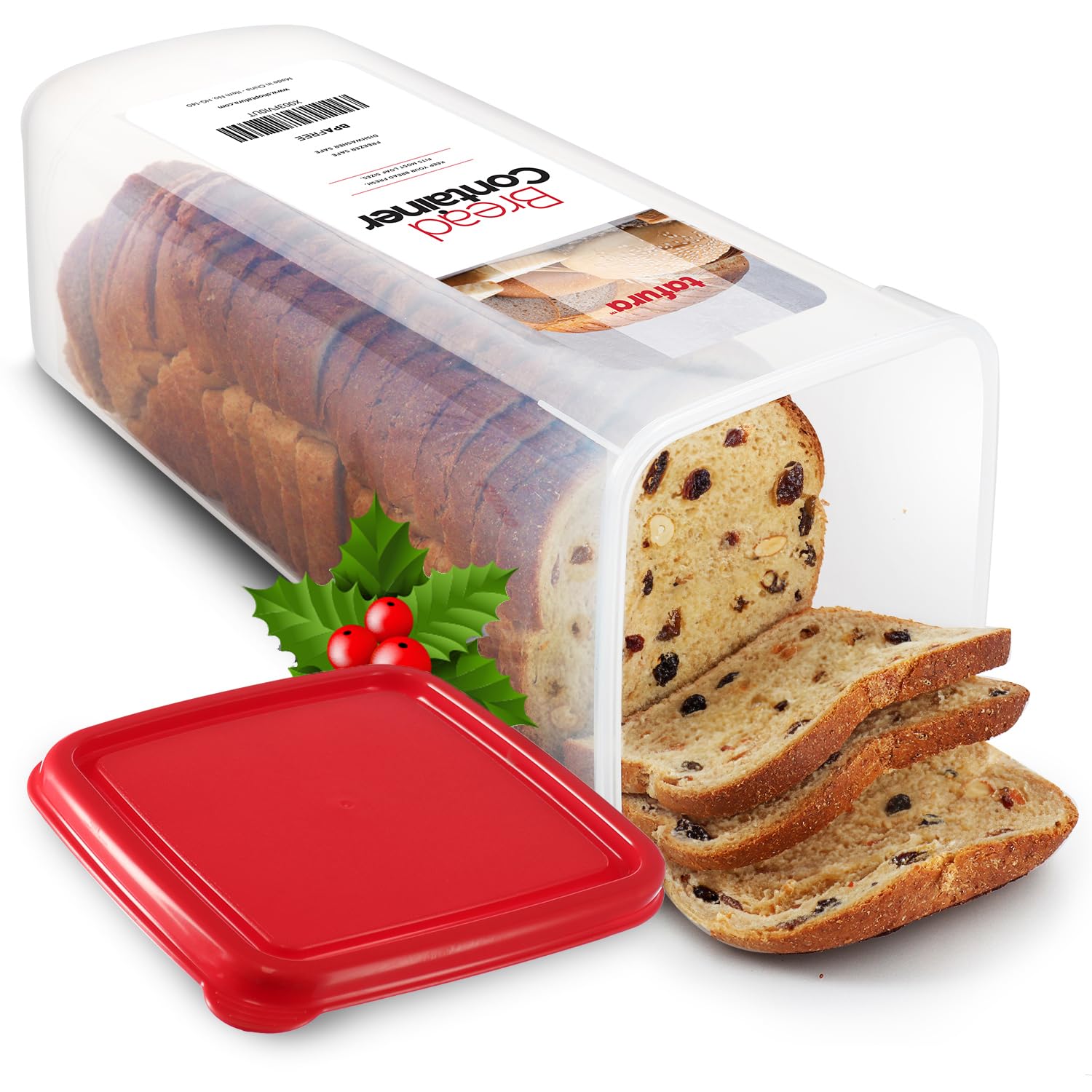 Tafura BPA-Free Plastic Bread Storage Container with Airtight Red Lid - Perfect for Homemade Loaves, Baked Goods, and Fresh Bread - Ideal for Kitchen Countertop, Pantry Organization, and Keeping Bread Fresh Longer