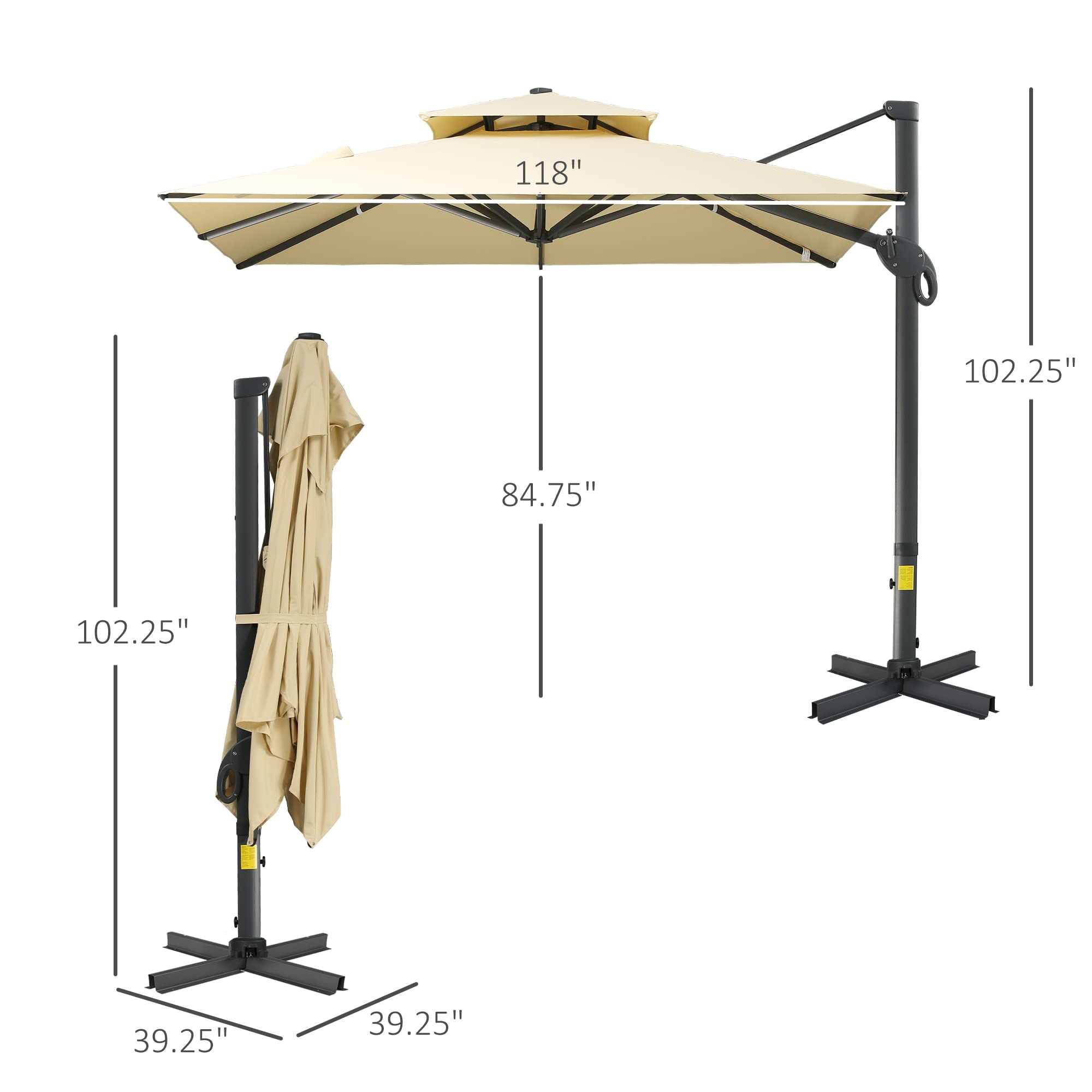 Outsunny 10ft Offset Patio Umbrella - Hanging Cantilever Outdoor Umbrella with 360° Rotation & Tilt, Square Aluminum Cross Base - Perfect for Poolside, Backyard, Deck & Garden Relaxation