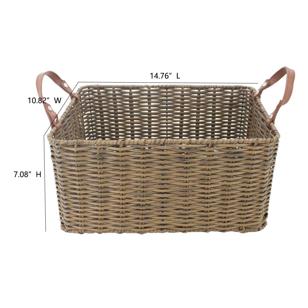 PP Tube Storage Basket with Handle - Large Brown Rectangular Home Storage Bin for Organizing