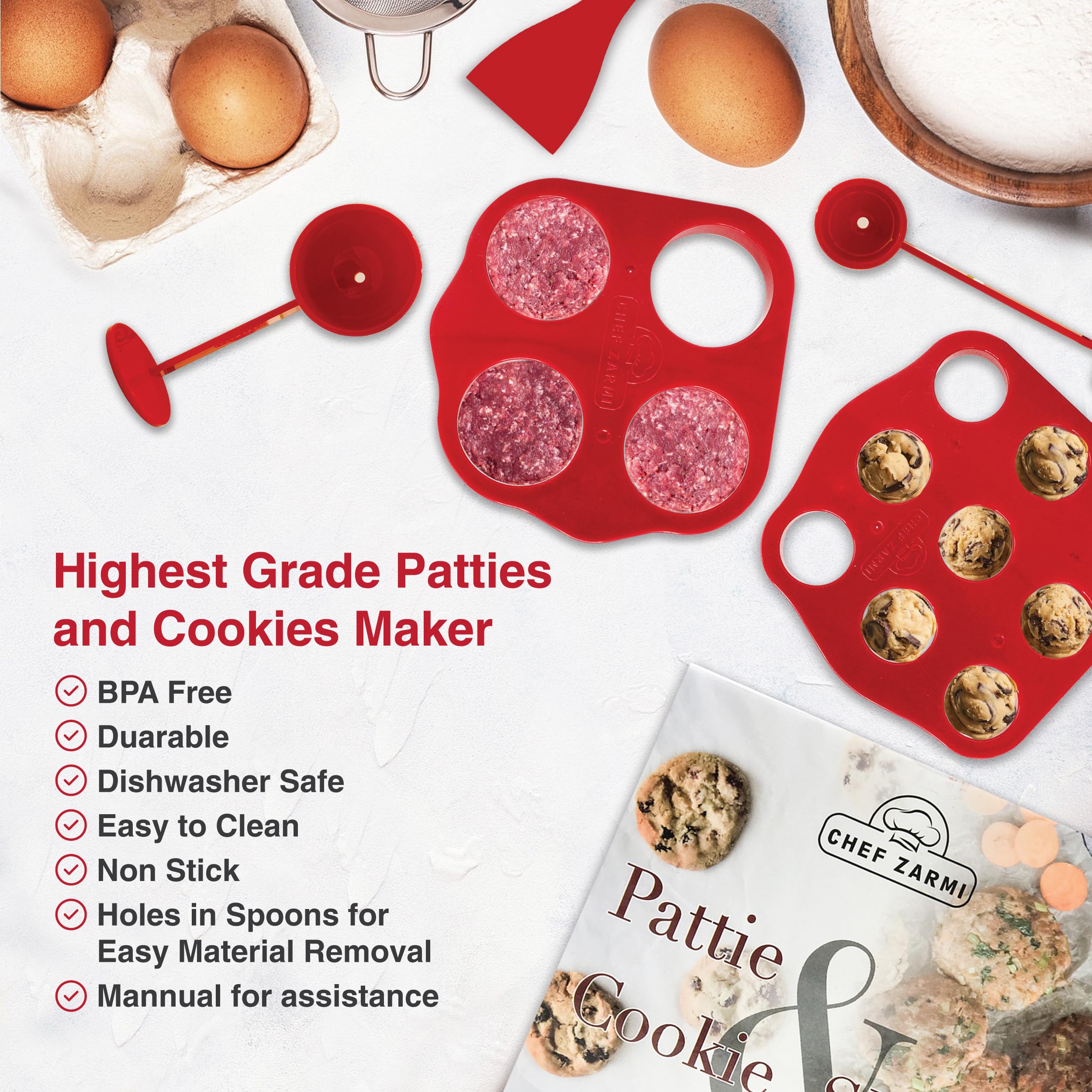 Premium Cookie Press & Patty Maker Set - 3-in-1 Baking Tool for Cookies & Mini Hamburgers - Includes Spatula & Measuring Spoons - Perfect for Holiday Baking, Party Snacks & Home Cooking - Ideal Gift for Bakers & Food Enthusiasts