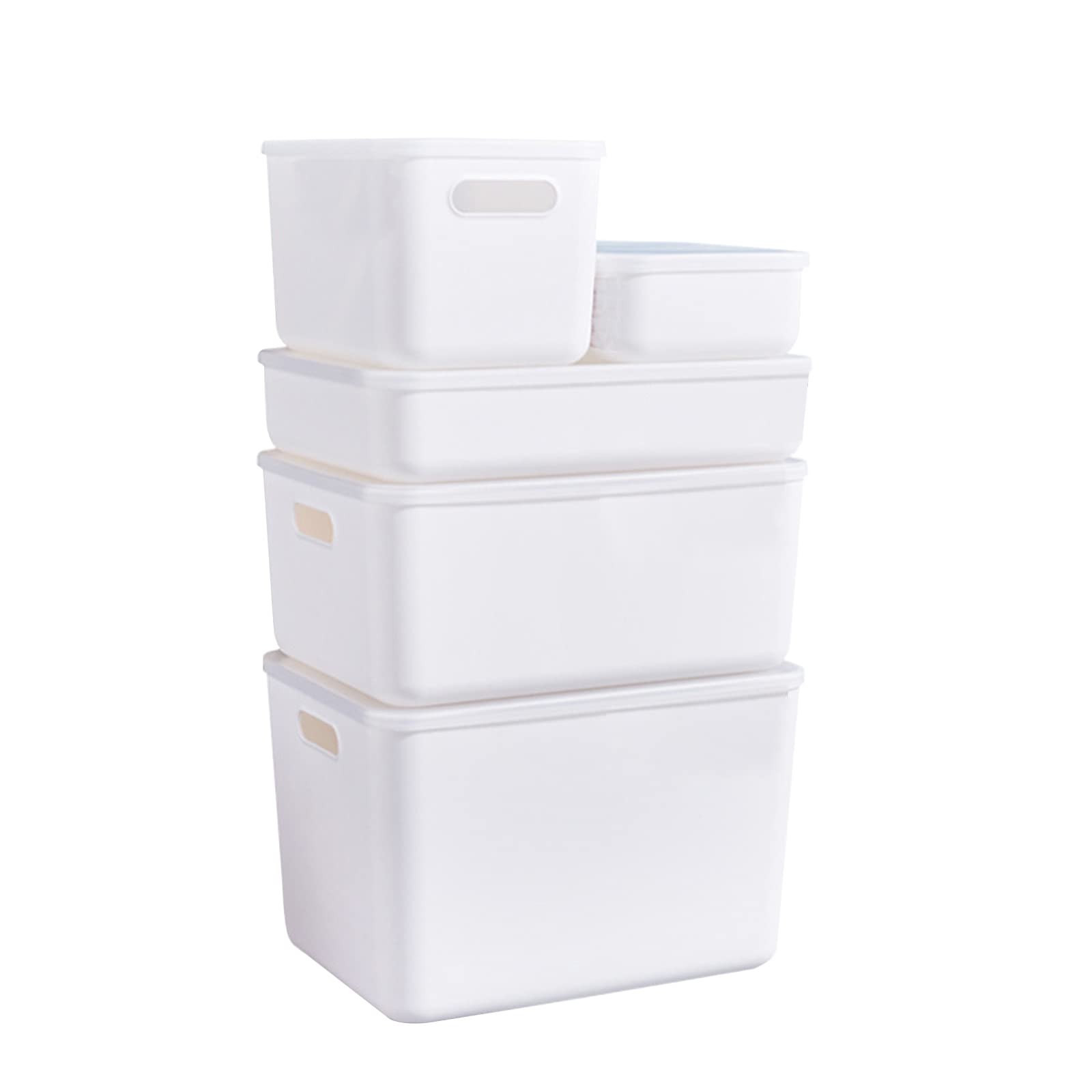 Stackable Plastic Storage Bins with Lids - Heavy Duty Organizing Boxes for Snacks, Toys & Cosmetics (M, White) - Home & Office Use