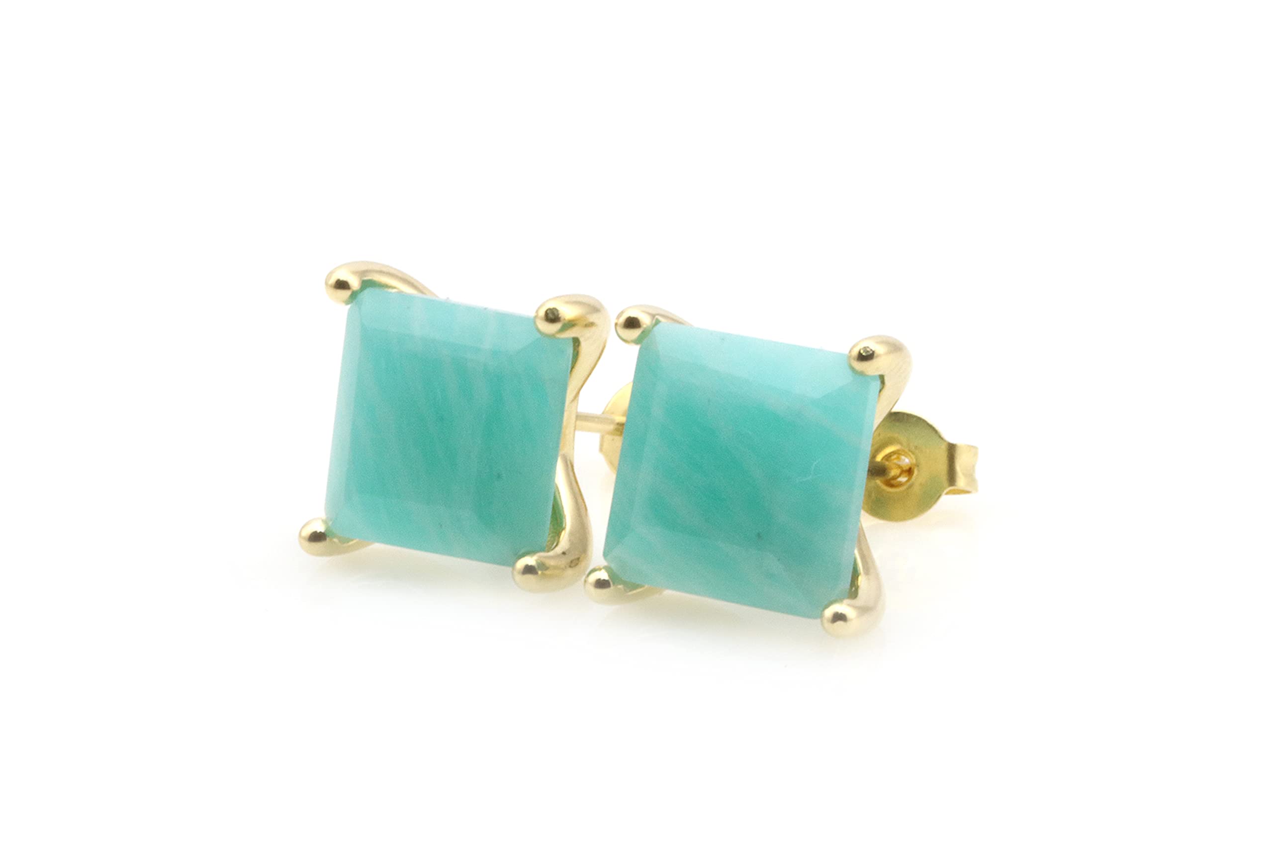 Amazonite Stud Earrings - Square Gemstone Earrings for Women - Handmade Bridal Jewelry, Customizable Statement Earrings | Perfect for Weddings, Parties & Everyday Wear
