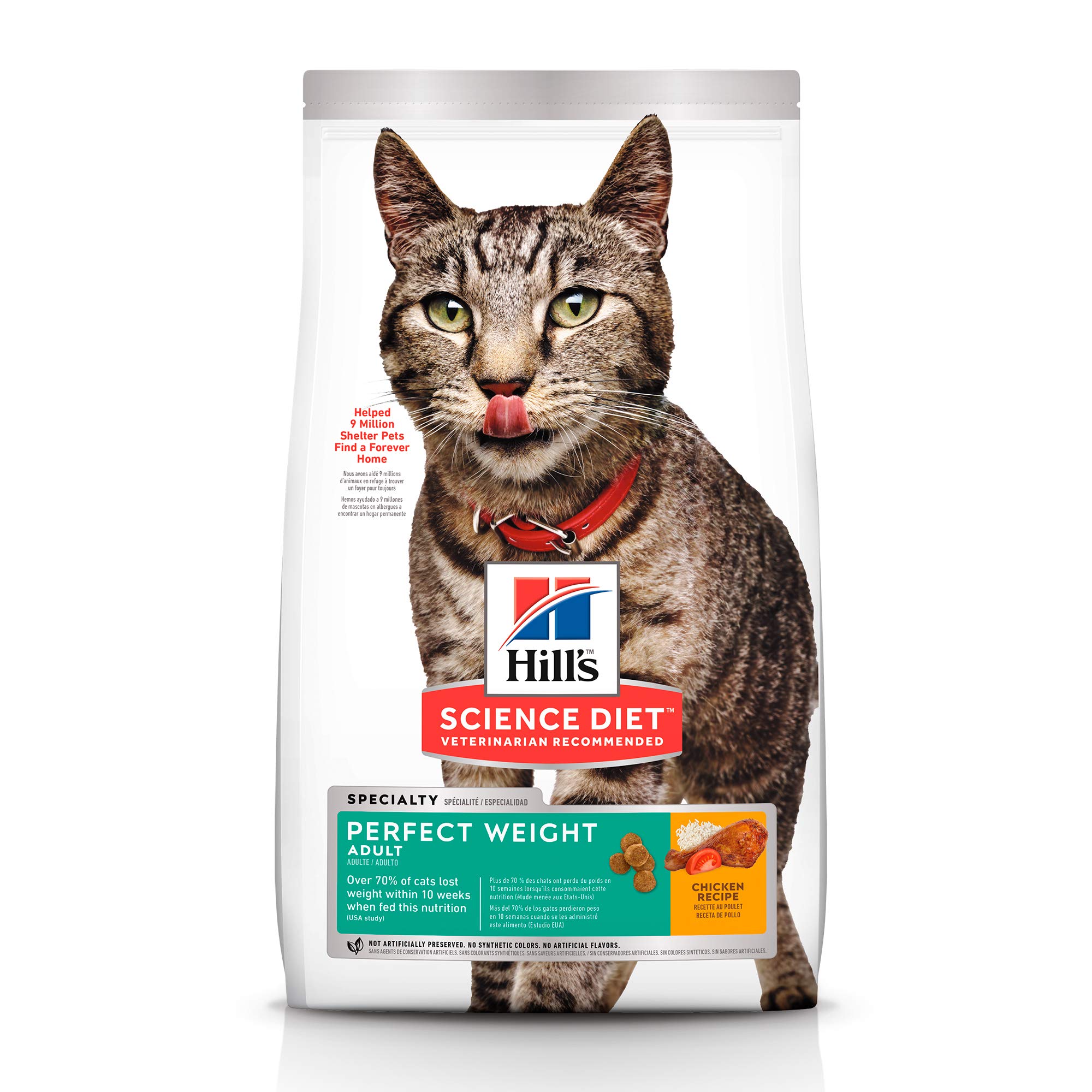 Hill's Science Diet Adult Perfect Weight Dry Cat Food - Chicken Recipe for Healthy Weight Management, 15 lb Bag | Ideal for Indoor Cats & Weight Control Diets