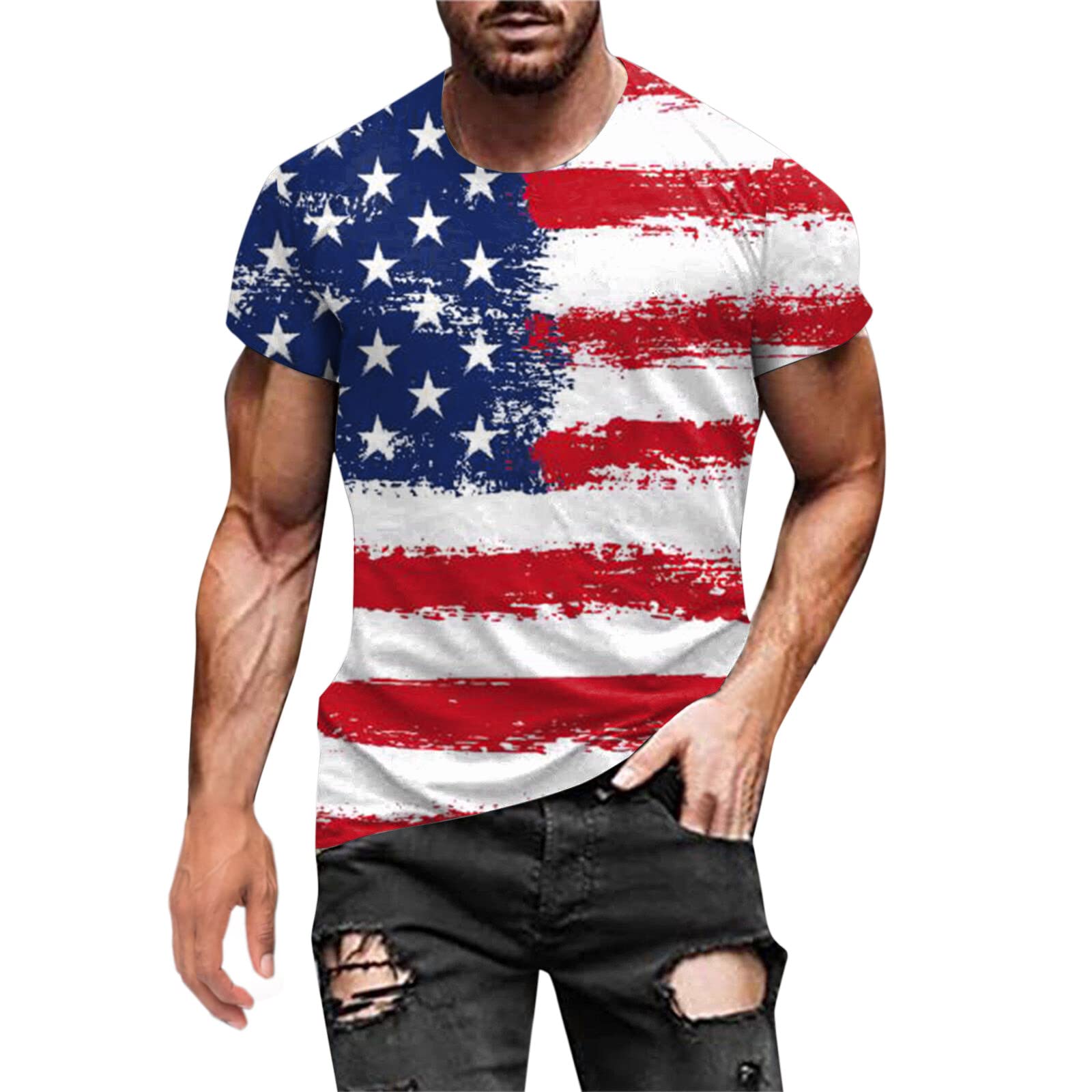 3D Printed Men's Short Sleeve T-Shirt - Round Neck Digital Graphic Tee for Summer & Independence Day - Casual Wear, Street Fashion, Gifts for Men