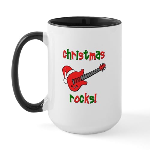 White/Black Inside - Christmas Rocks! Guitar Santa Large Mug