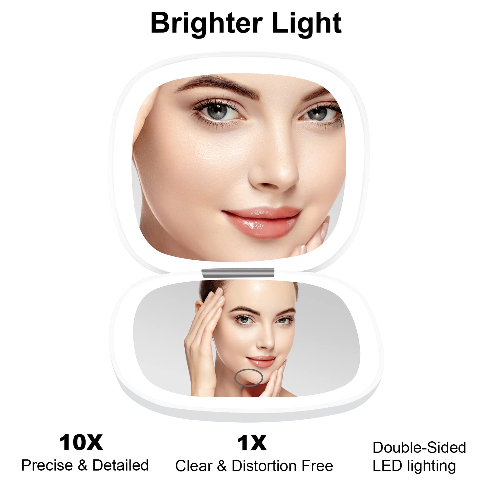 Deweisn Lighted Travel Makeup Mirror - 1X/10X Magnifying, USB Charging - Perfect for Handbag & Travel