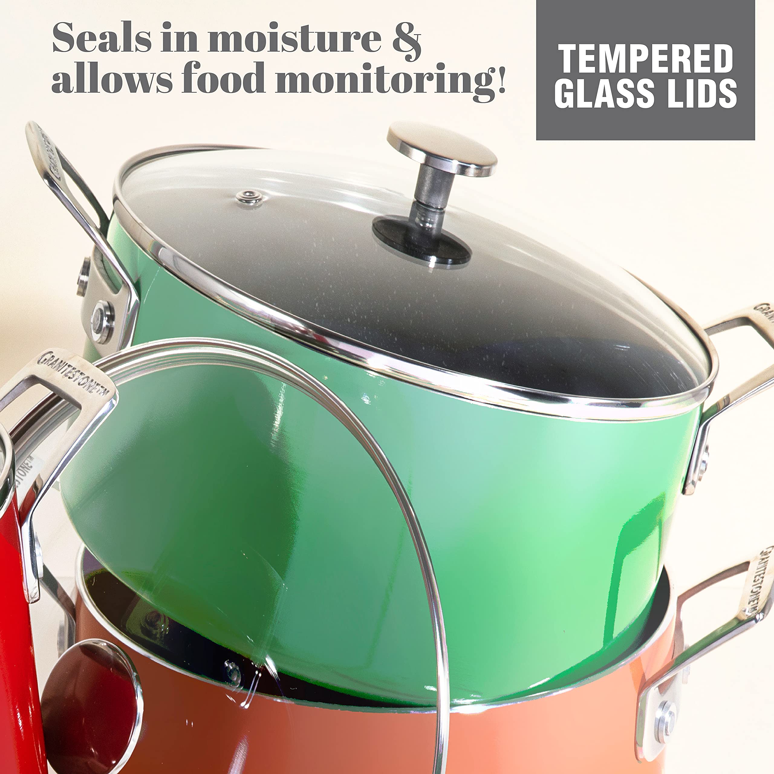 Premium 5 Quart Granite Stone Nonstick Stock Pot - Dutch Oven, Pasta Pot & Multipurpose Cooking Pot with Glass Lid | Oven & Dishwasher Safe | Perfect for Stews, Soups, Sauces & Reheating Food | Ideal for Home Cooking, Meal Prep & Family Dinners (Eco-Friendly Green)