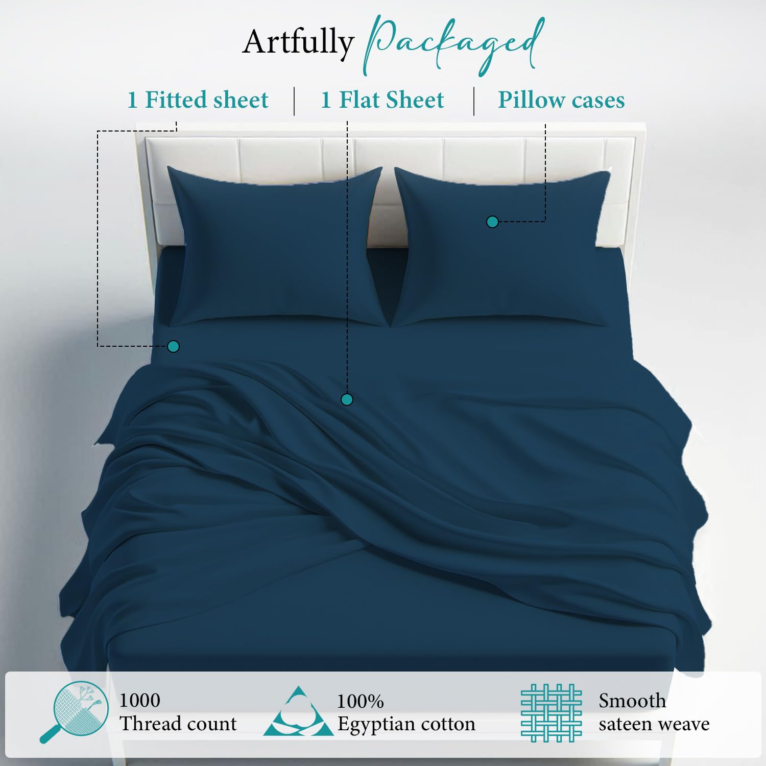 Bunny's Home 4-Piece Twin Sheet Set - Breathable Egyptian Cotton, 17” Extra Deep Pocket, Luxury Sateen Weave - Soft & Cooling Bed Sheets for Hotel-Style Comfort | Perfect for Kids' Rooms, Guest Beds & Dorm Essentials