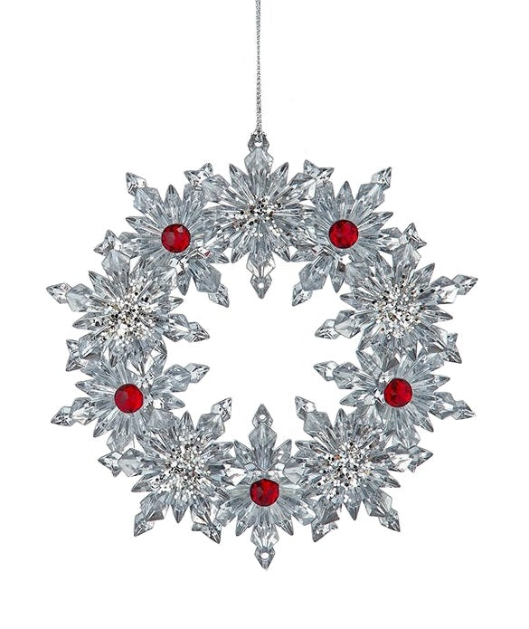 5.3 Inch Red and Silver Christmas Wreath Ornament - Holiday Home Decor for Tree, Mantel & Front Door Decoration
