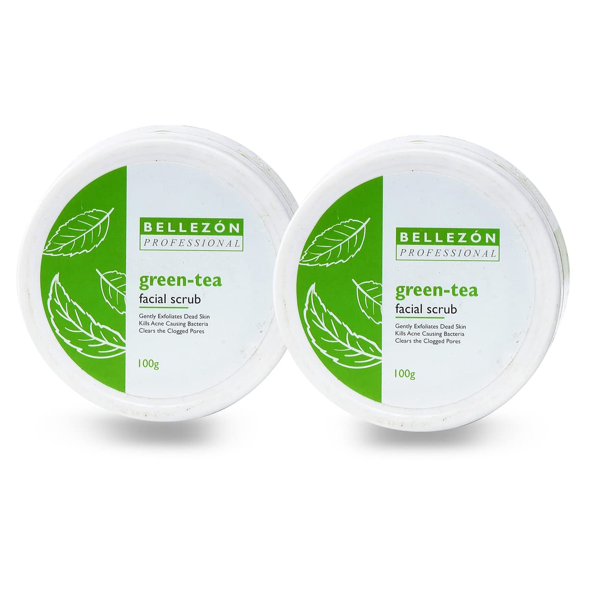 Bellezon Professional Green Tea Scrub Facial Exfoliator - Pack of 2 | Deep Cleansing Face Scrub for Dead Skin Removal, Acne & Pore Reduction | Suitable for All Skin Types | Perfect for Daily Skincare Routine & Spa Treatment at Home