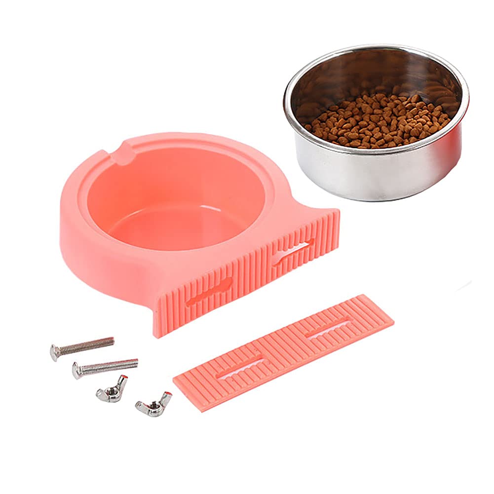 Stainless Steel Hanging Pet Feeder Bowls for Dogs & Cats - Removable Crate Food Water Bowls with Bolt Holder for Kennel, Puppy, Rabbit, Birds & Small Animals (Large, Pink) | Perfect for Travel, Crate Training & Small Pet Care