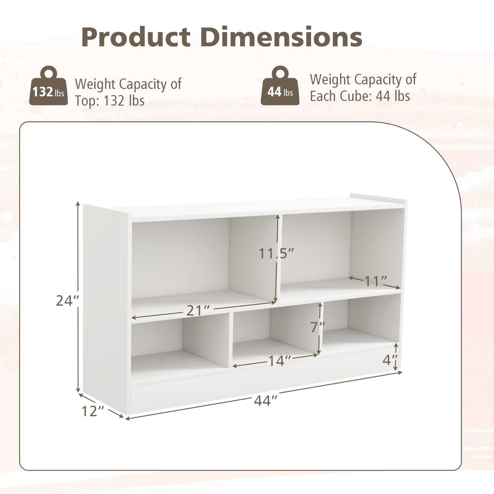 IFANNY 2-Tier Wooden Toy Storage Organizer & Kids Bookshelf - 5 Cube Bookcase for Toys, Books & Storage - White Nursery Shelf for Playroom, Classroom, Bedroom - Perfect for Organizing Kids' Toys, Books & Learning Supplies