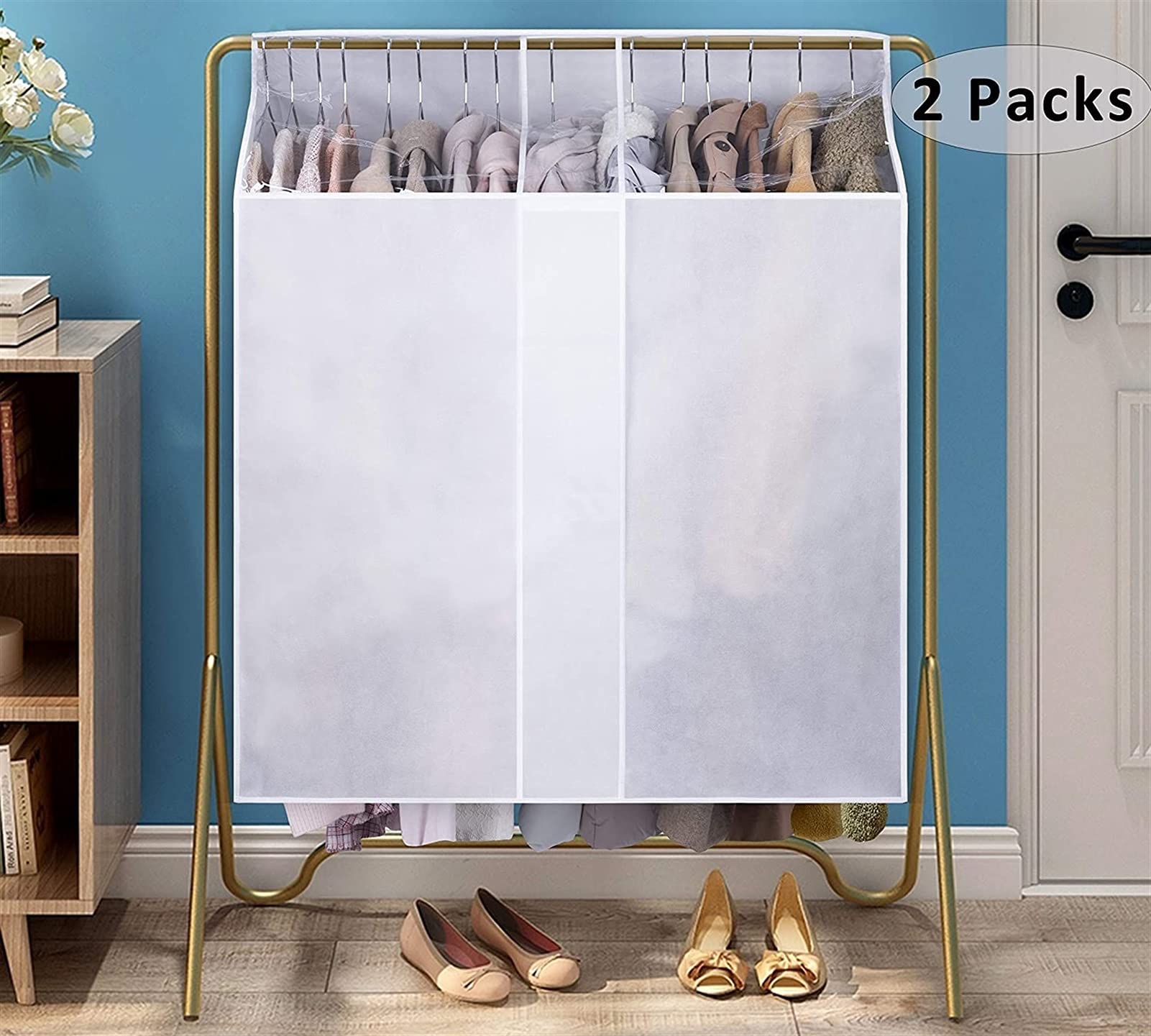 2 Pack Adjustable Hanging Garment Dust Covers with Clear View Window - Breathable Clothes Protector for Wardrobe, Closet Storage & Travel Use - Perfect for Dresses, Suits & Seasonal Clothing Protection