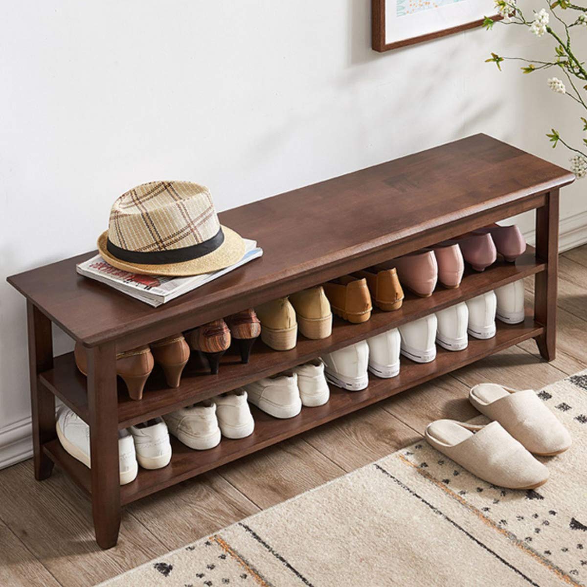 Rustic Solid Wood Shoe Storage Bench - 47.2