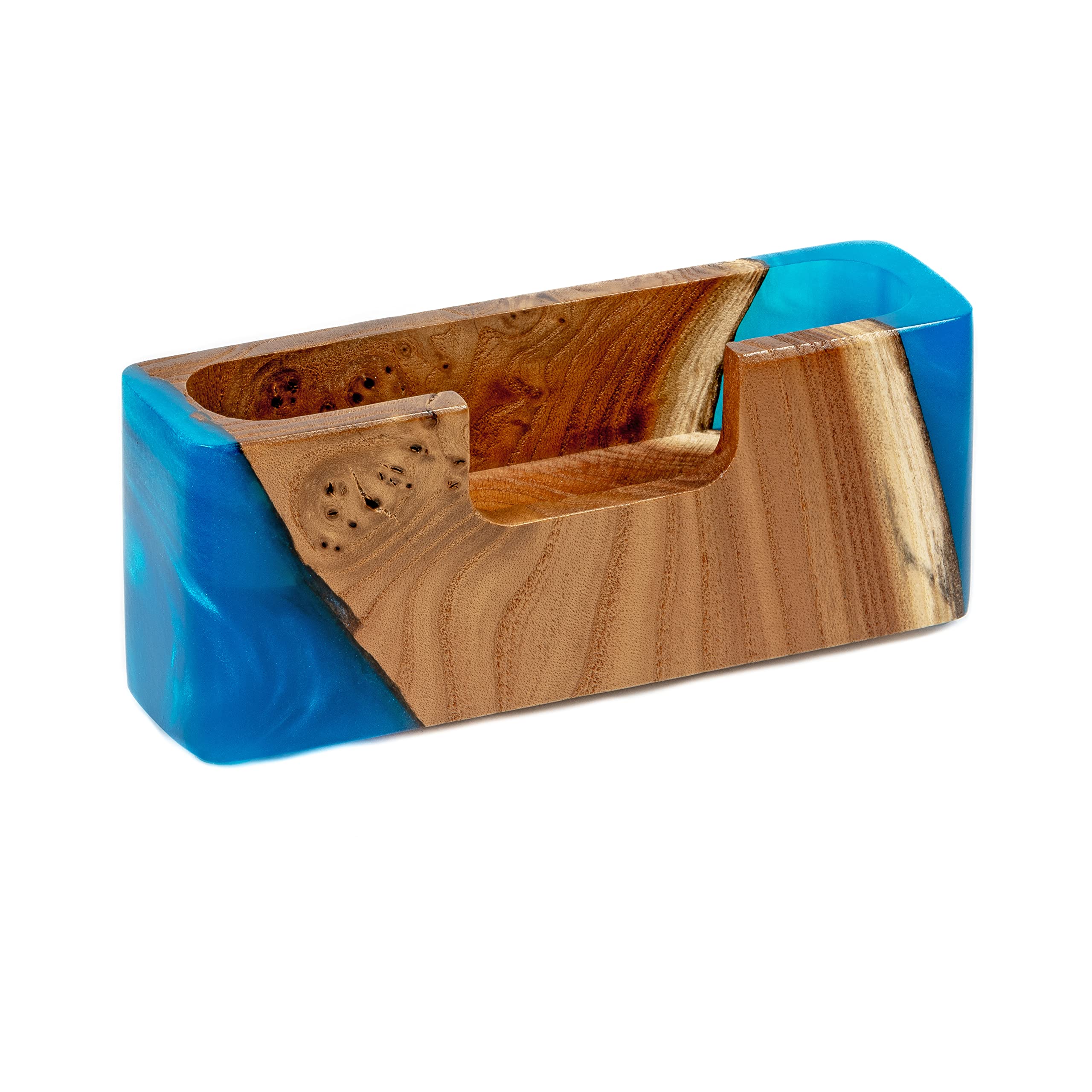 Best Business Card Display Stand - Unique Wooden Slim Card Holder for Office & Home Desk Organizer - Small Desk Cardholder Storage Accessory (Blue Pearl) - Perfect for Professional Meetings, Networking Events & Office Decor
