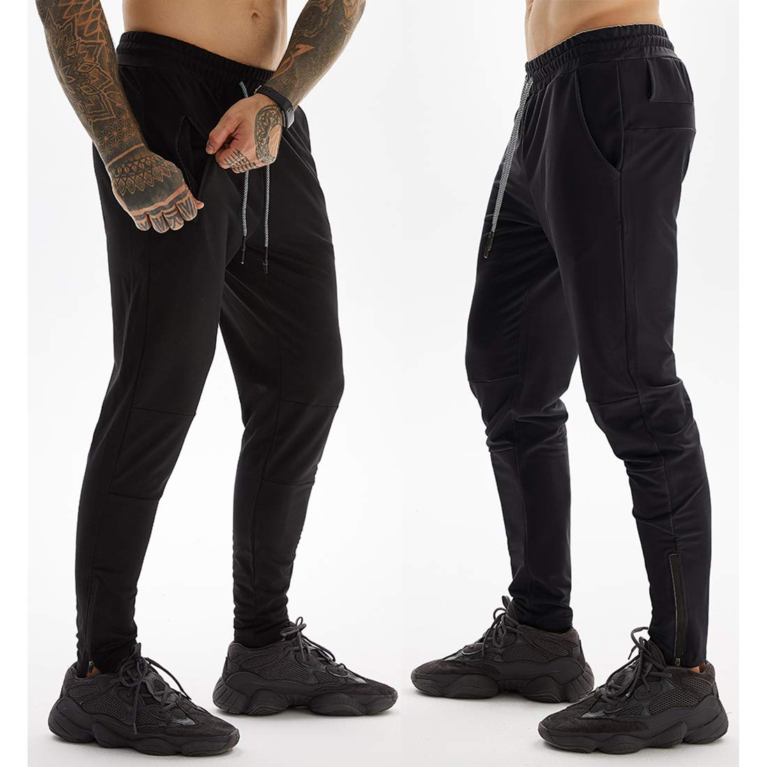 Ouruikia Men's Jogger Pants - Tapered Sweatpants with Zipper Pockets & Towel Loop for Running, Workout & Casual Wear - Athletic Pants for Gym, Travel & Everyday Comfort